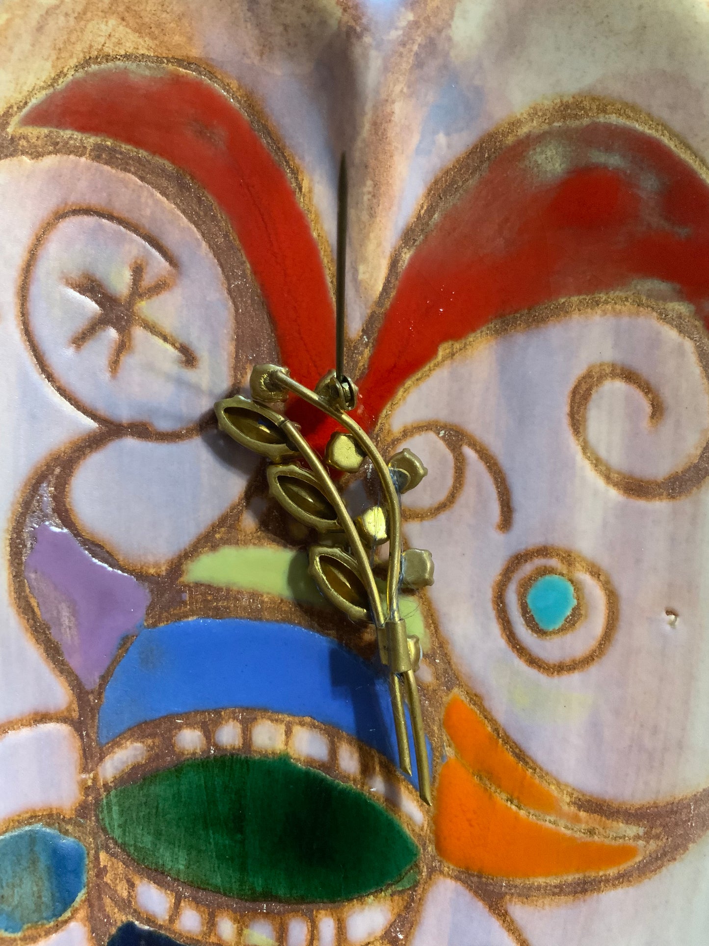 Broche Fleurs et pierres bleues Art deco.