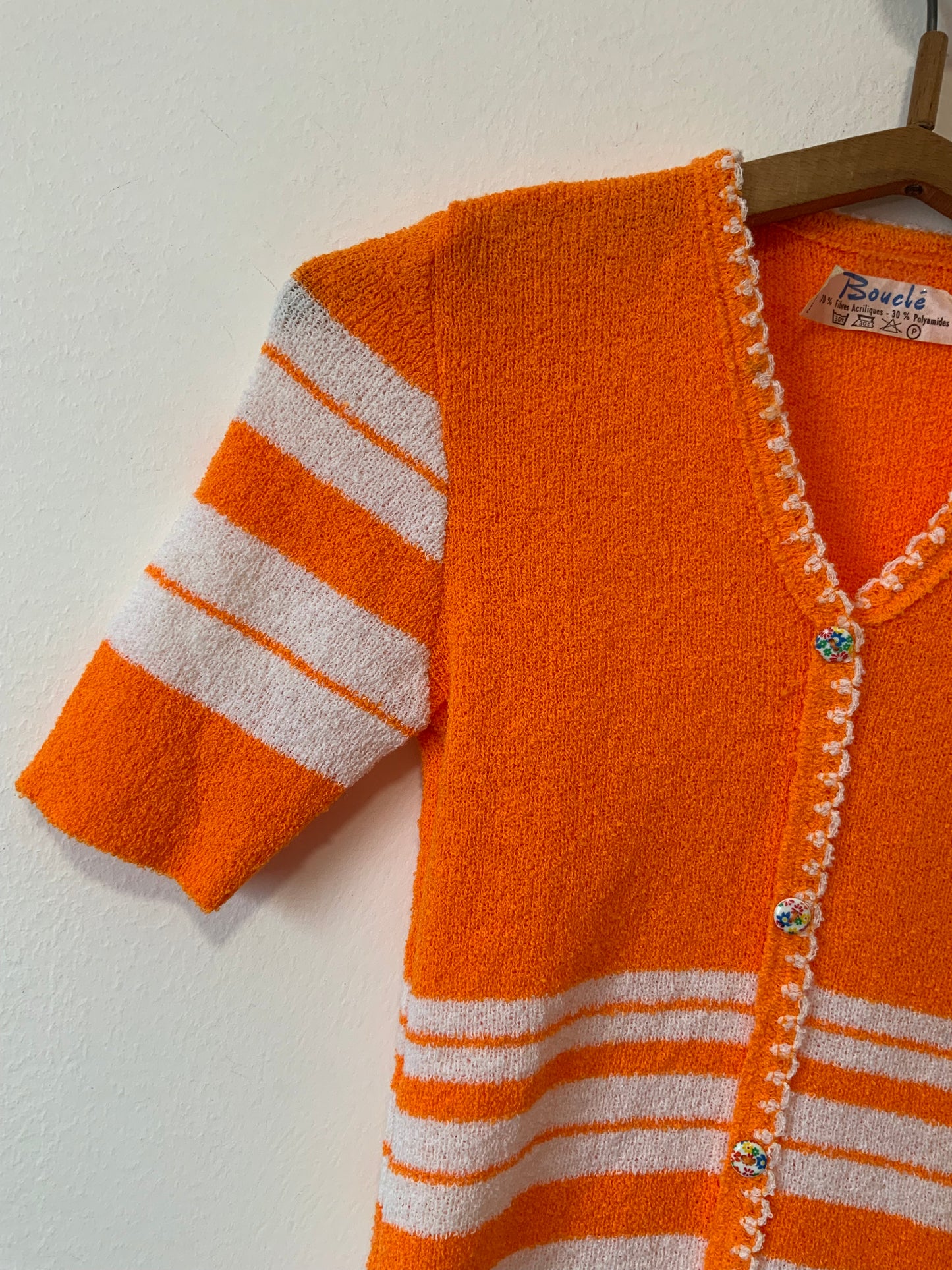 Gilet laine bouclée orange Vintage 1970 - T38 maxi.
