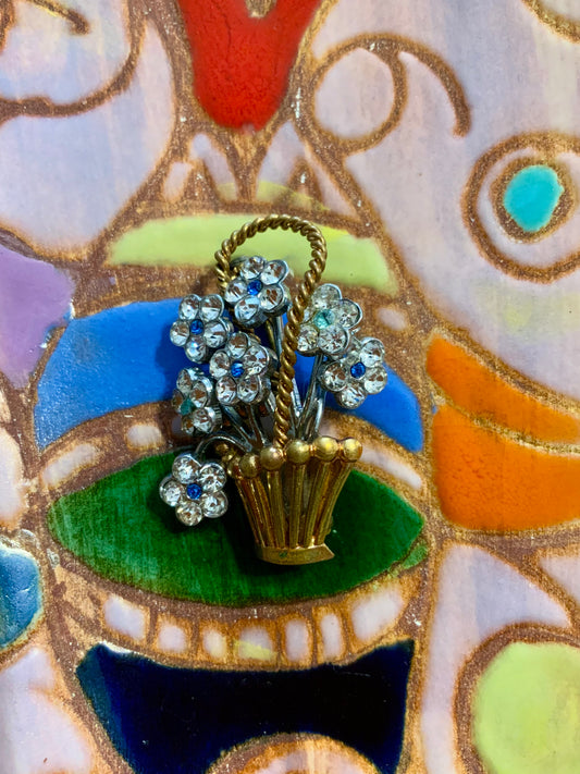 Broche Ancienne bouquet de fleurs et pierres Art deco