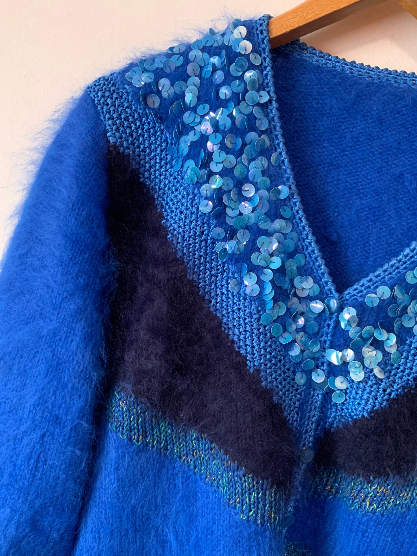Anny Blatt Gilet Pull Bleu electrique Vintage 1990 - T42/44