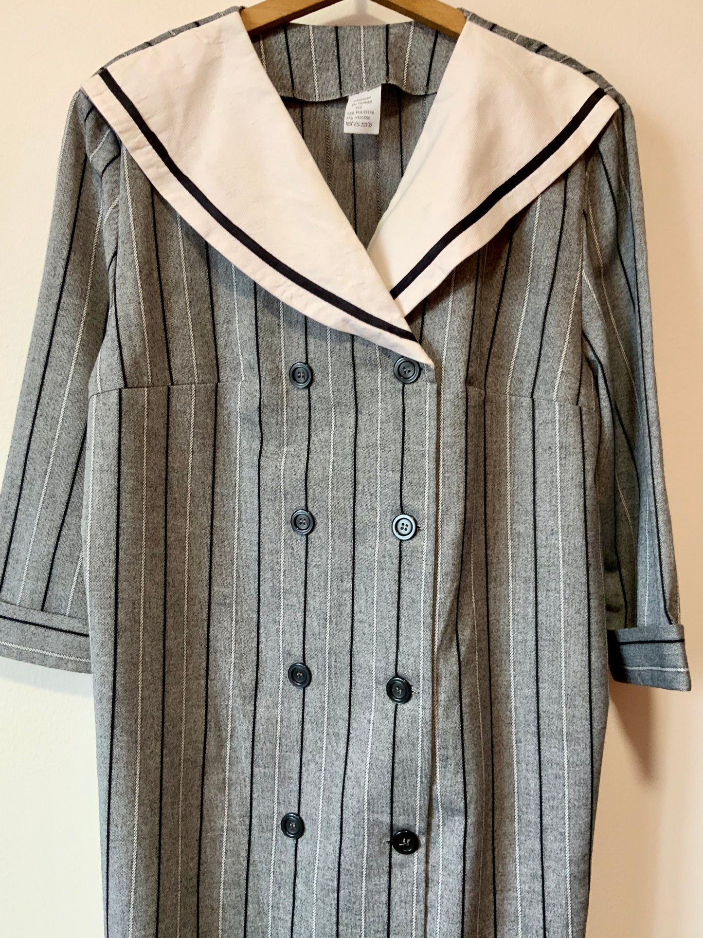 Robe Boutonnée Rayures Grand Col Marin France 1980