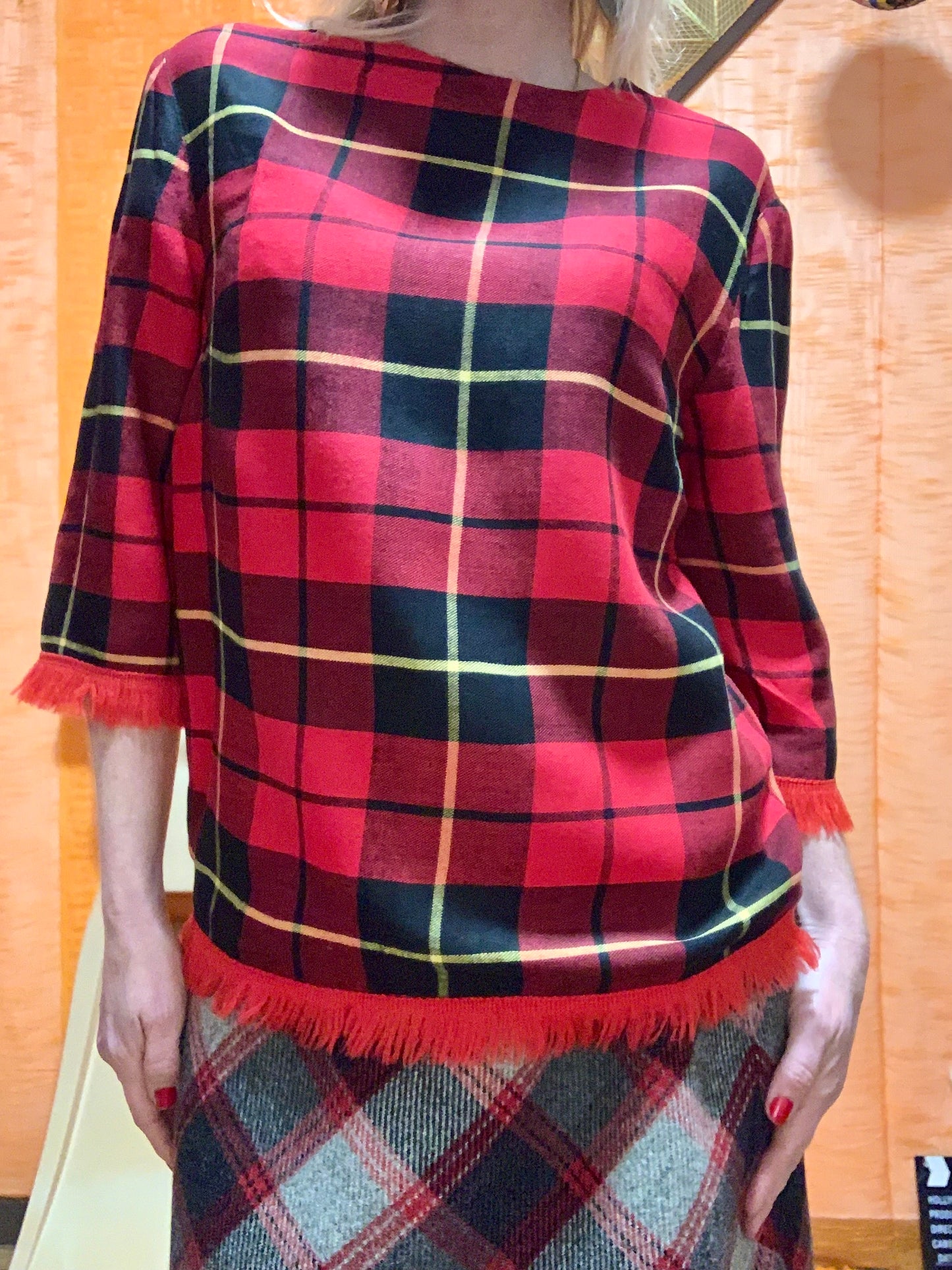Blouse à tartan écossais Vintage 1970/80