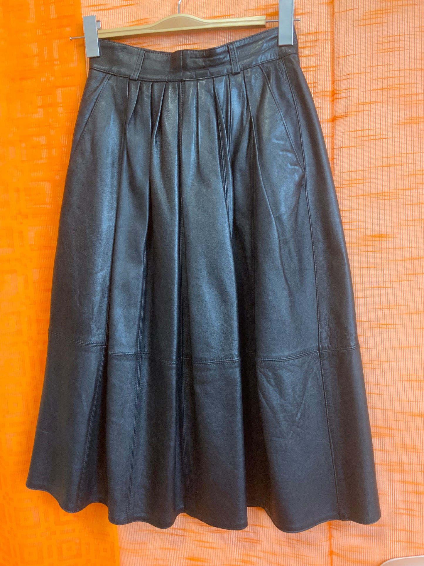 Longue Jupe cuir noir Vintage 1980- T34/36