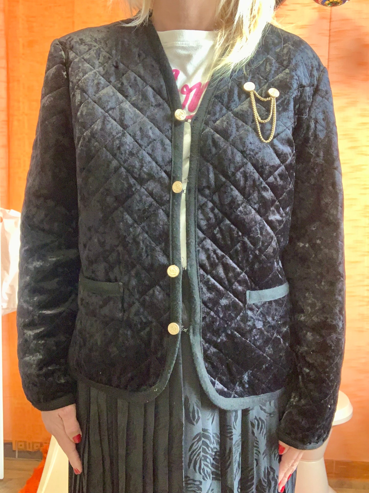 Veste Vintage 1980 Velours matelassé - T42 maxi.