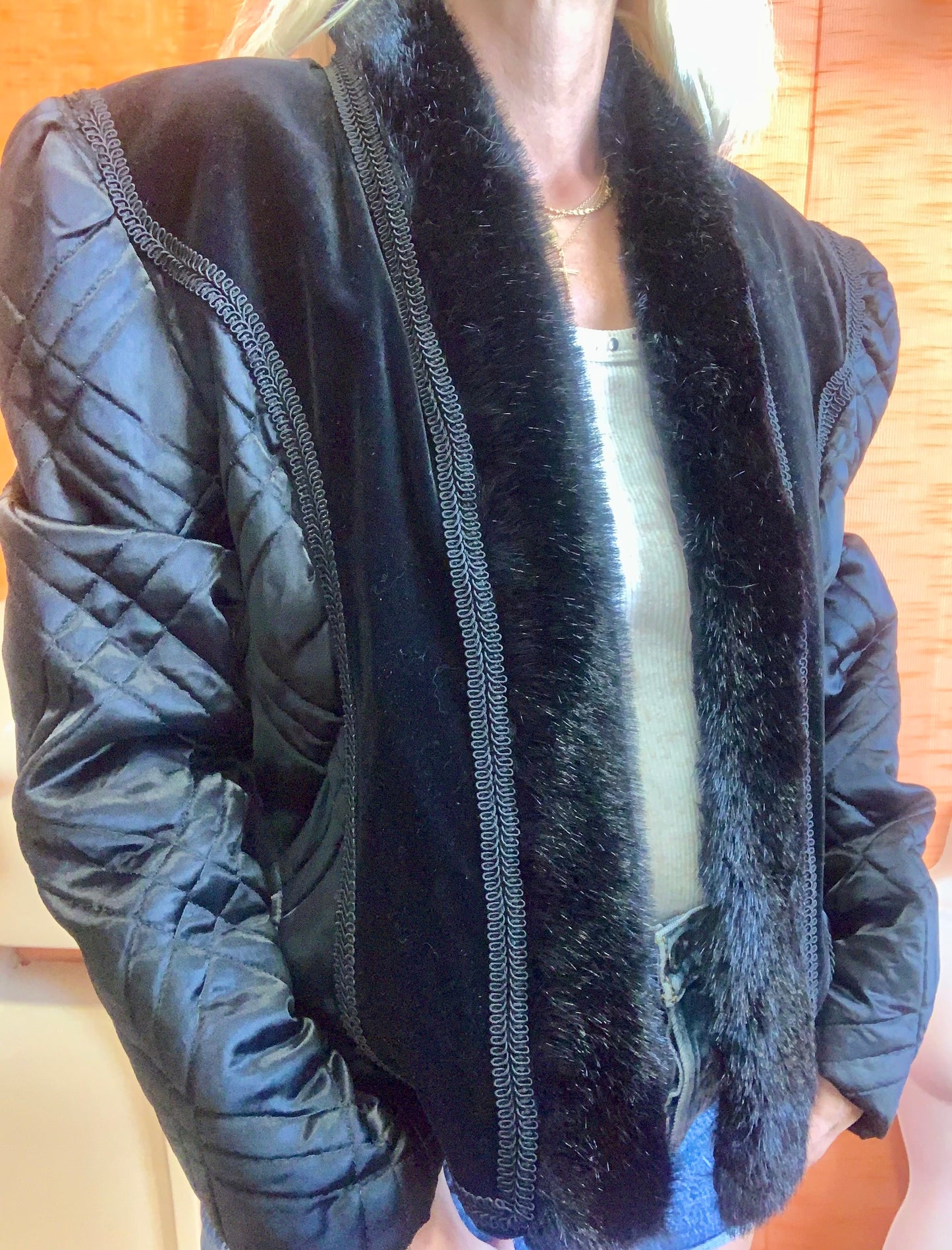 Veste matelassée Vintage 1980 Velours et fourrure synthétique- TU