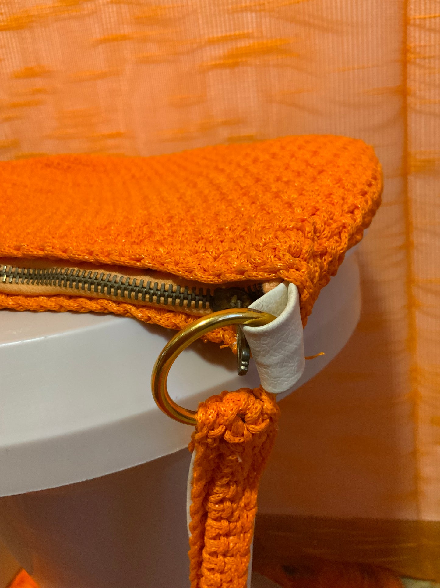 Sublime Sac Orange et cuir blanc Fait Main Italie 1970-