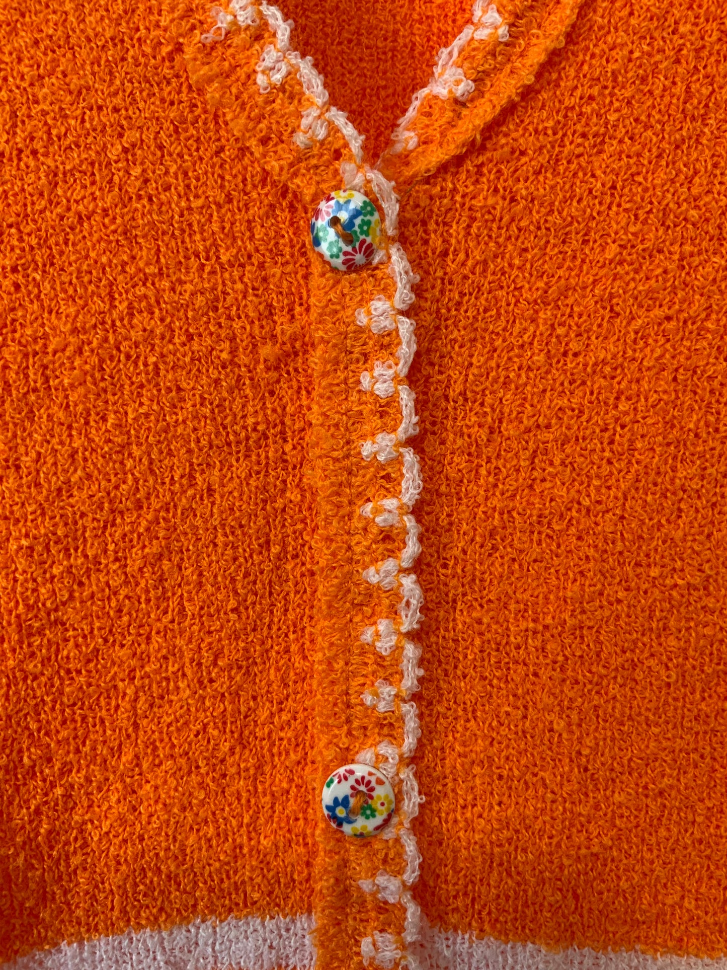 Gilet laine bouclée orange Vintage 1970 - T38 maxi.