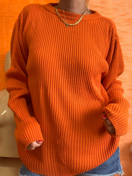 Pull Orange Vintage 1990 Mailles côtelées - T44
