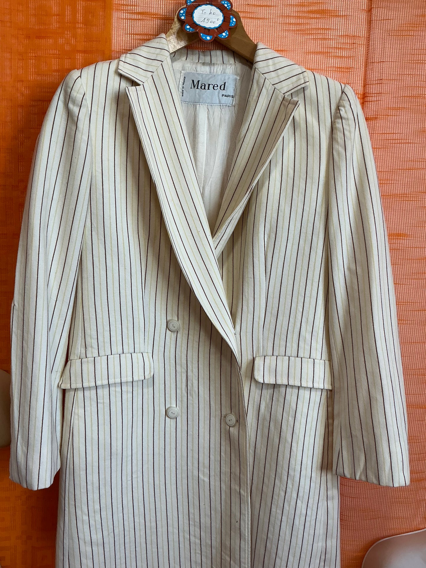 Veste Longue Blazer Rayures Original Deadstock Vintage 1970/80 - T40