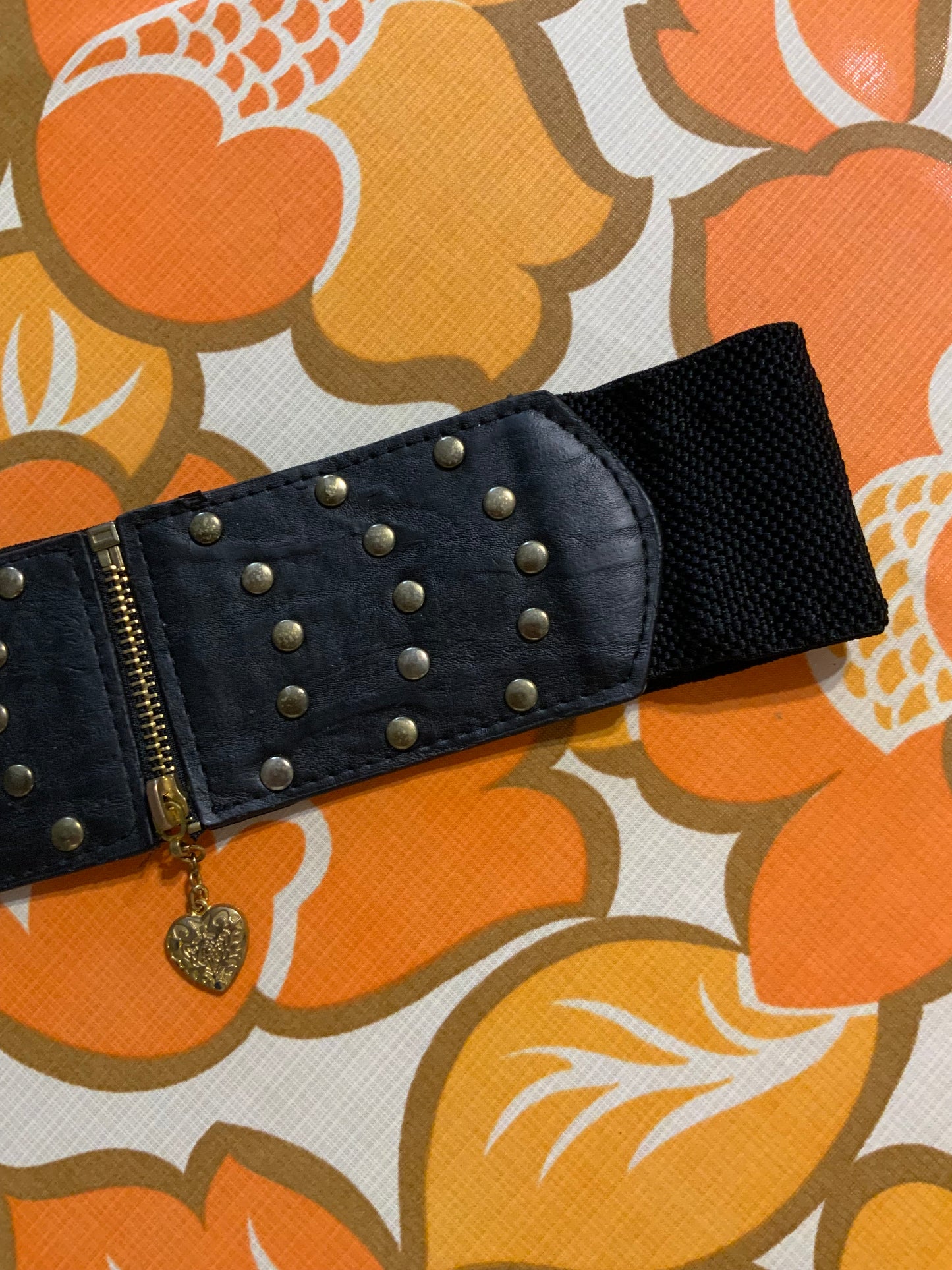Ceinture Vintage Élastique Zipée Coeur- TU