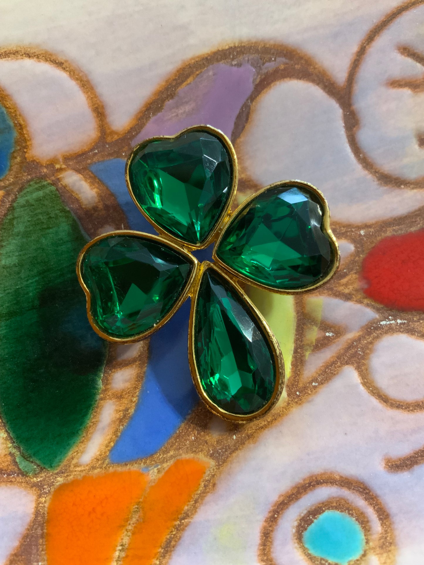 Broche trèfle à 4 feuilles coeurs Vintage