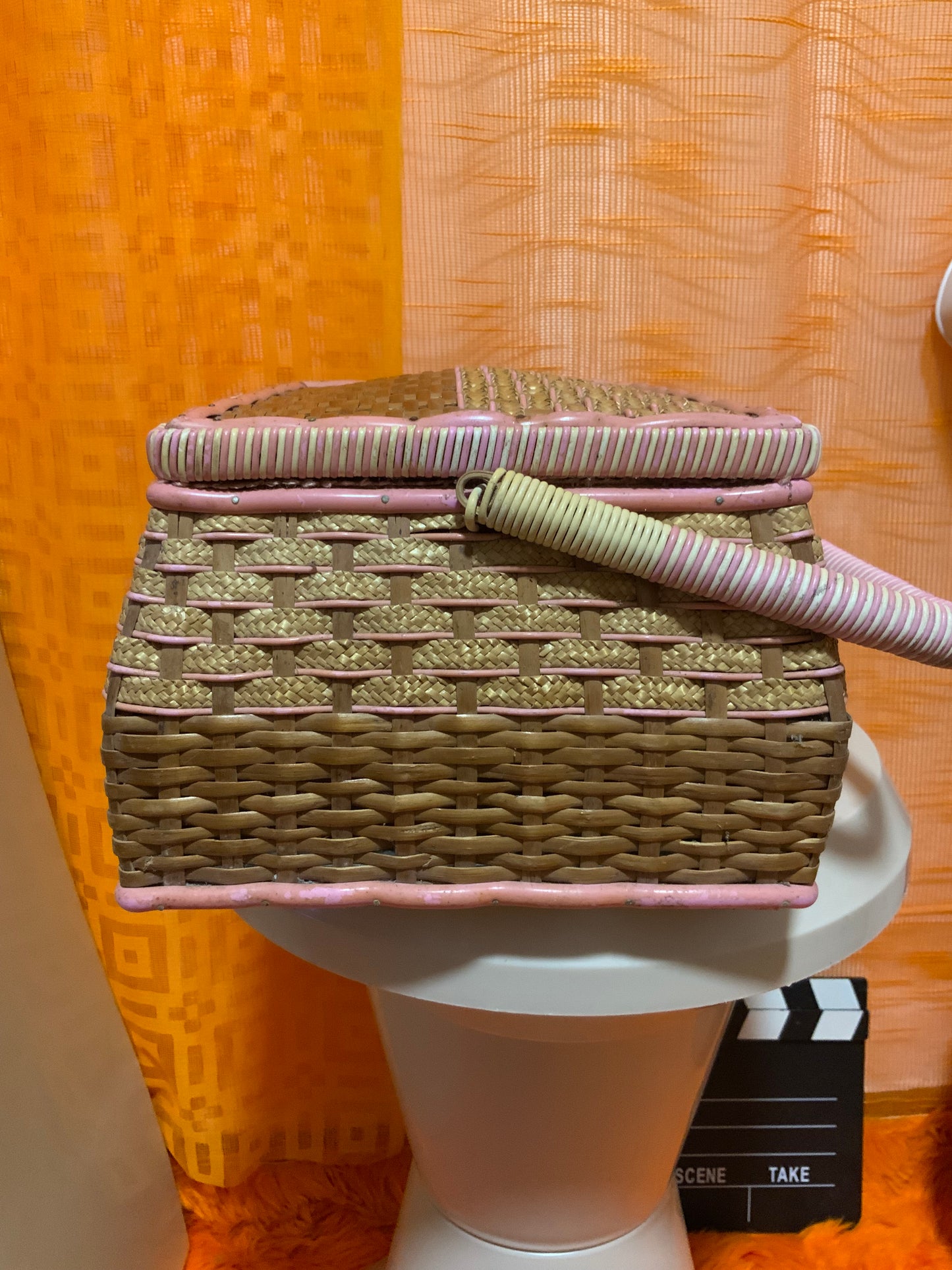 Boite à couture panier Vintage Soie rose France
