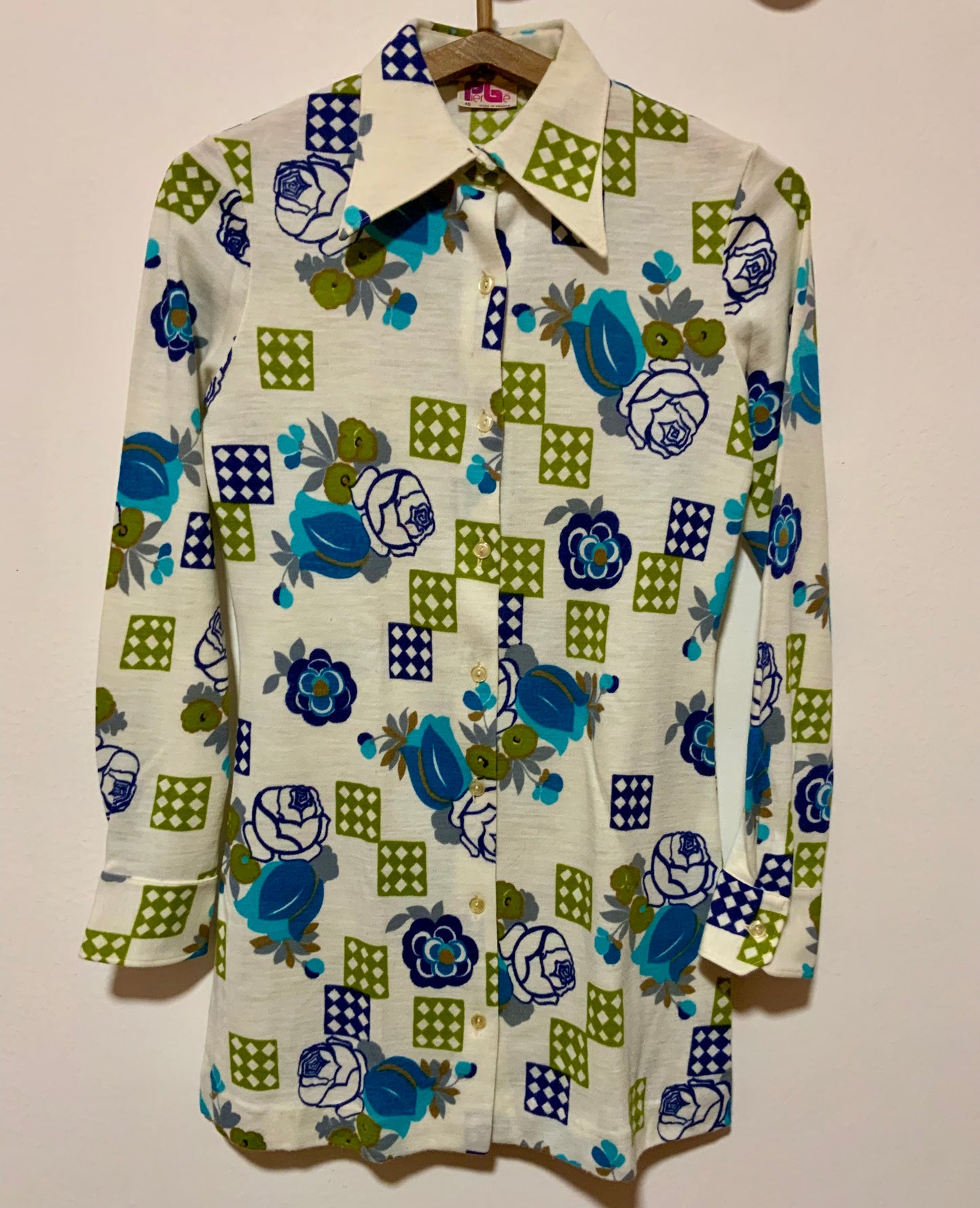 Chemise / Mini Robe Pierbé Made in France Pelle a tartes 1970 _ T40.