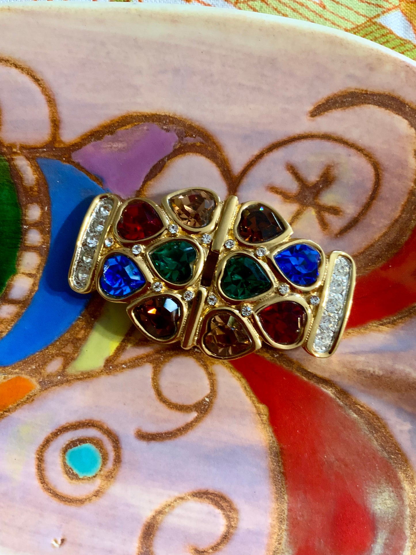 Broche Vintage Coeurs strass Pierres Métal