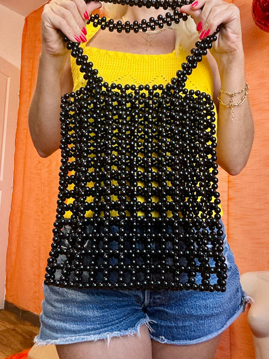 Sac Original grosses perles noires Vintage -