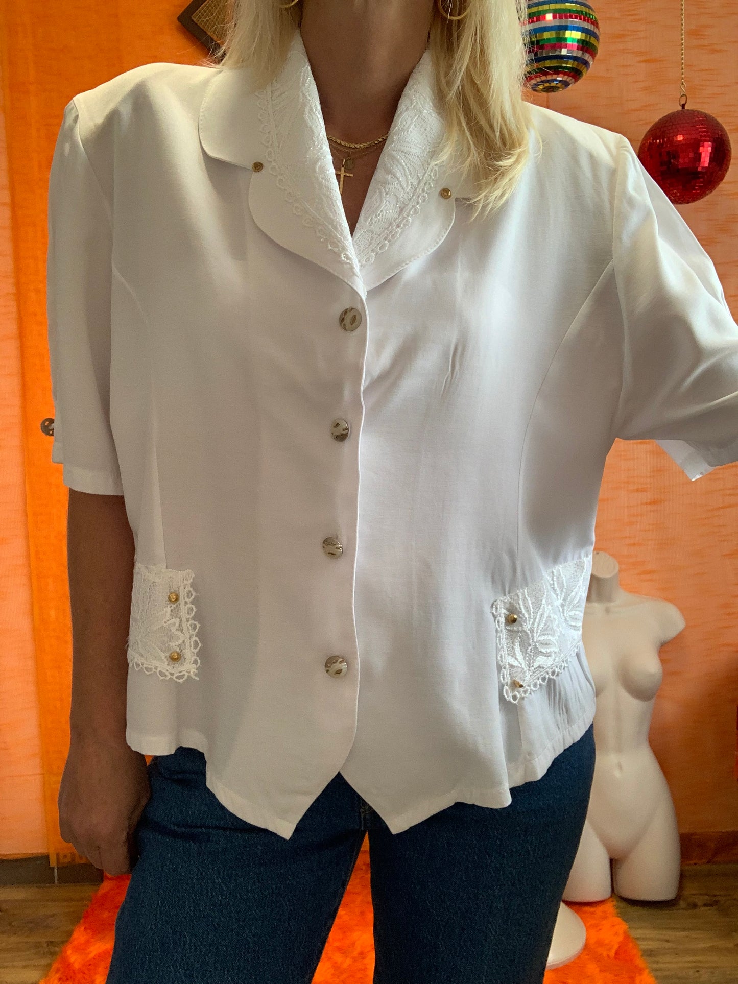 Chemisier Original Broderies Vintage 1980-T44
