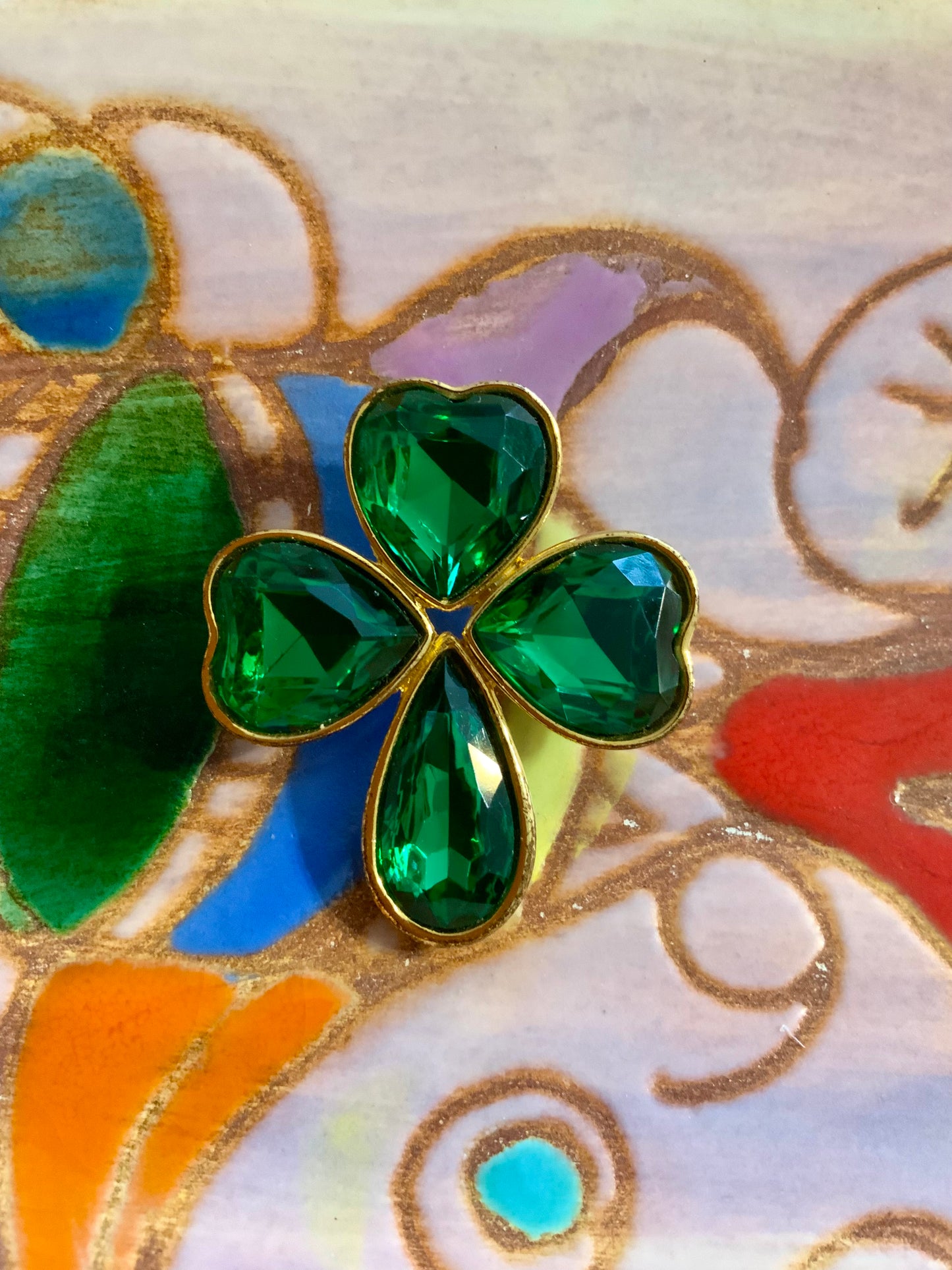 Broche trèfle à 4 feuilles coeurs Vintage