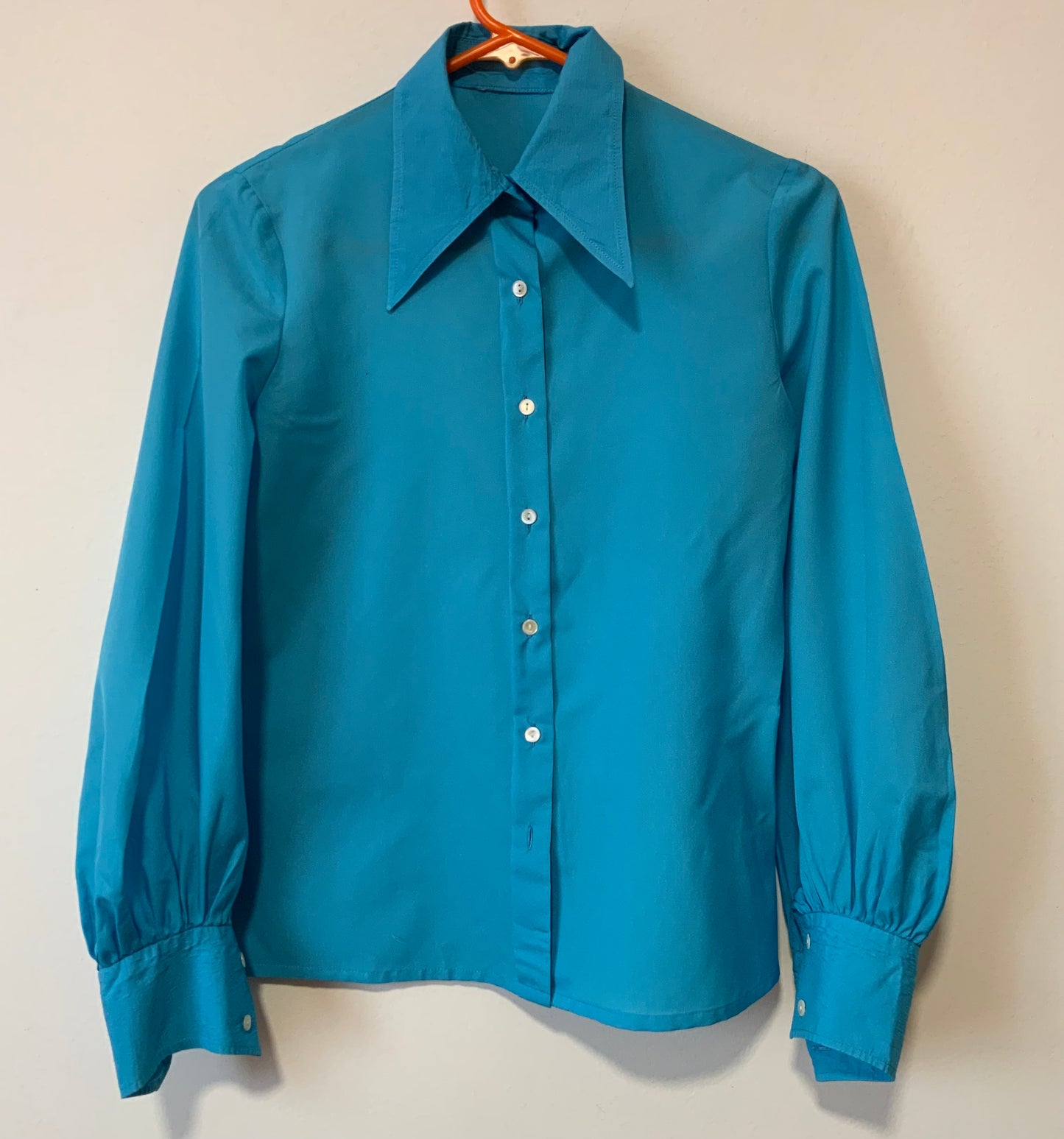 Chemise Turquoise Col pelle à tartes Vintage 1970