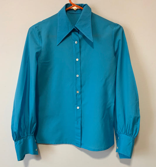 Chemise Turquoise Col pelle à tartes Vintage 1970