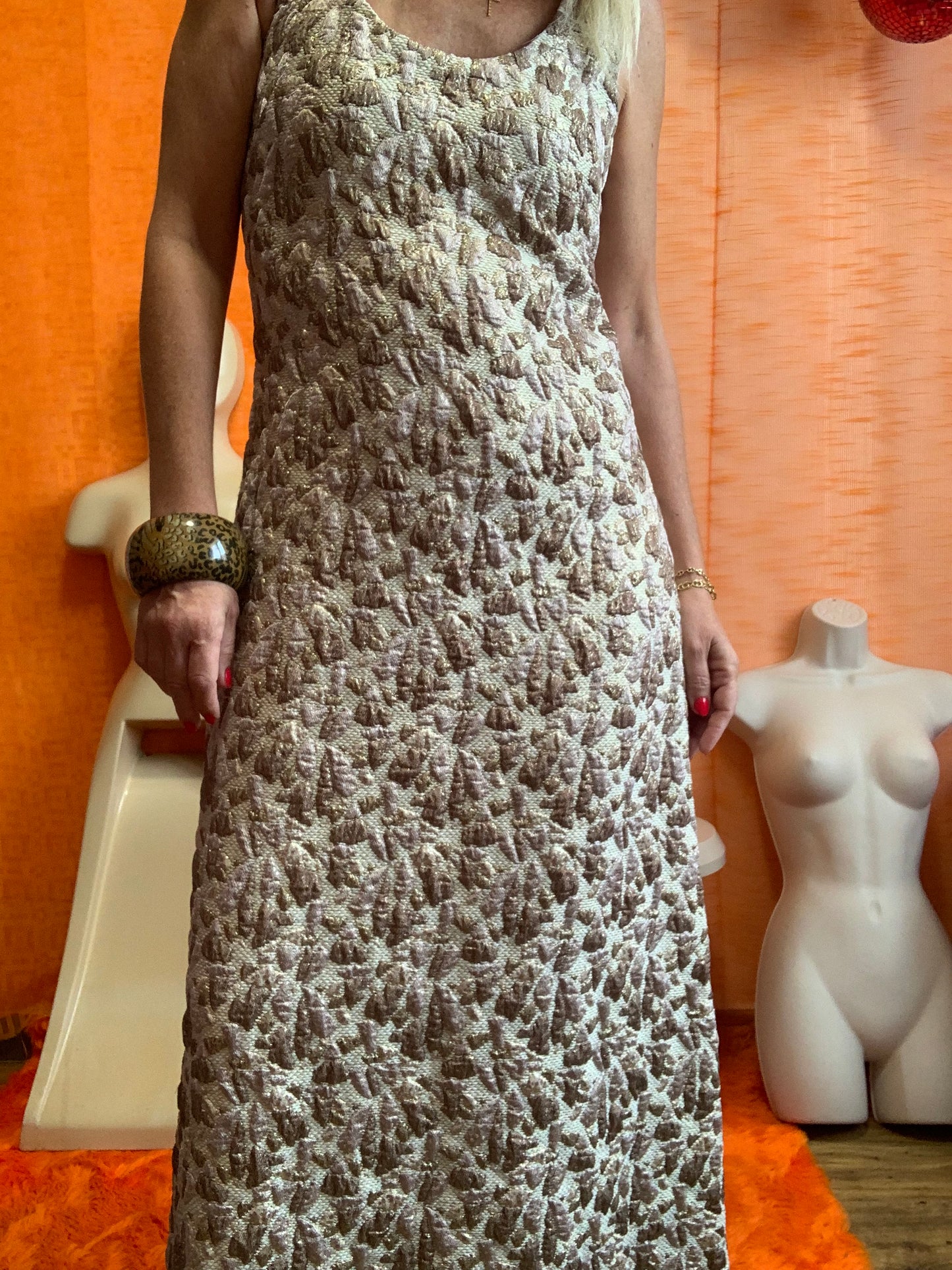 Robe Longue Vintage 1960 Confection main Tissu Brocart- T40 maxi.