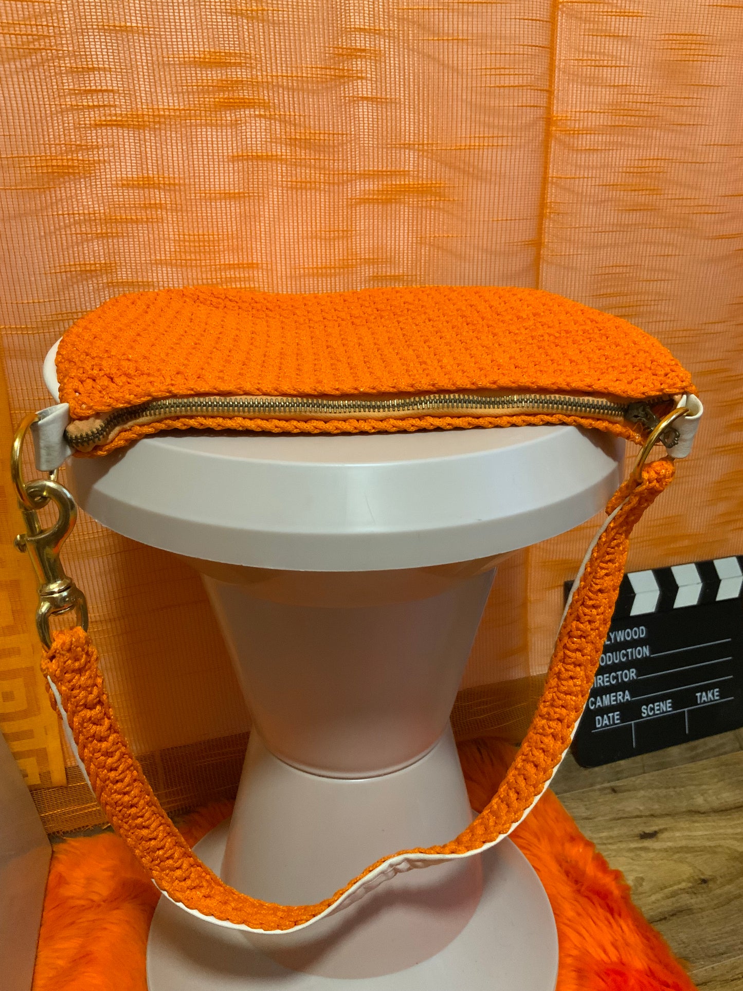Sublime Sac Orange et cuir blanc Fait Main Italie 1970-