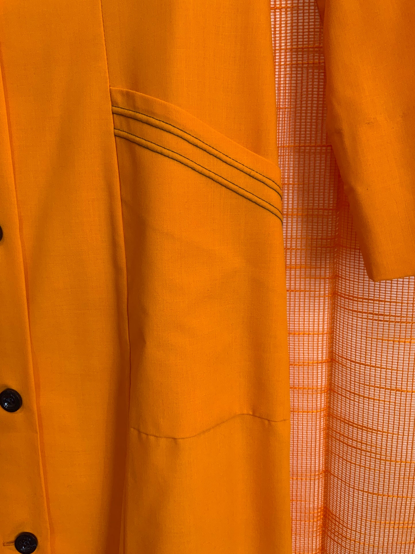 Grande blouse robe boutonnée Orange Vintage Original 1970 France Deadstock- T38