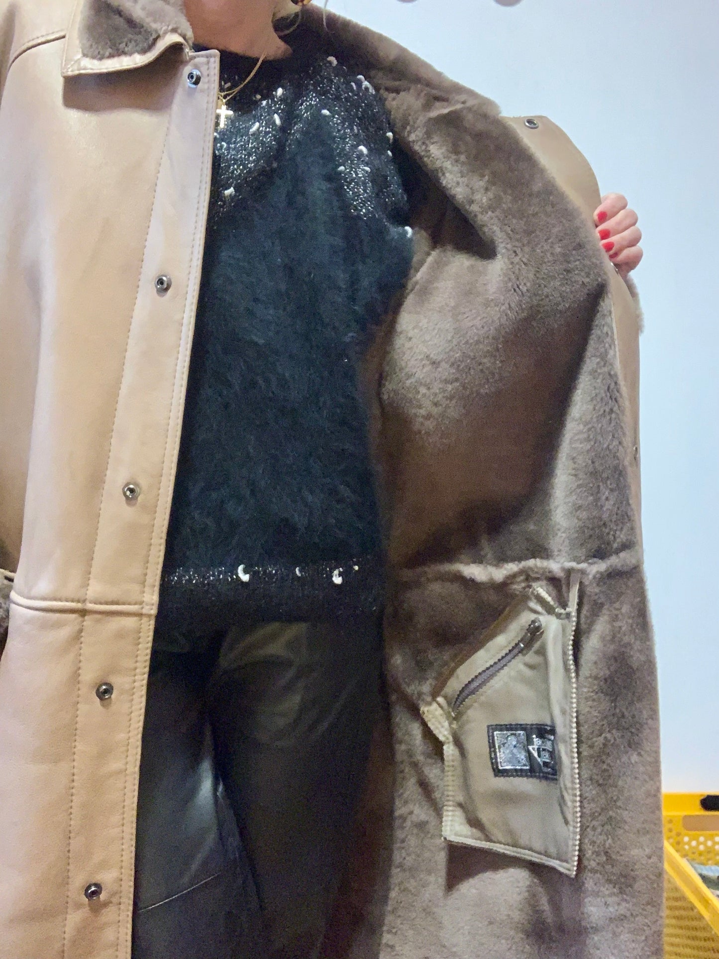 Trench Cuir Peau Lainée Vintage France Jekel 1980