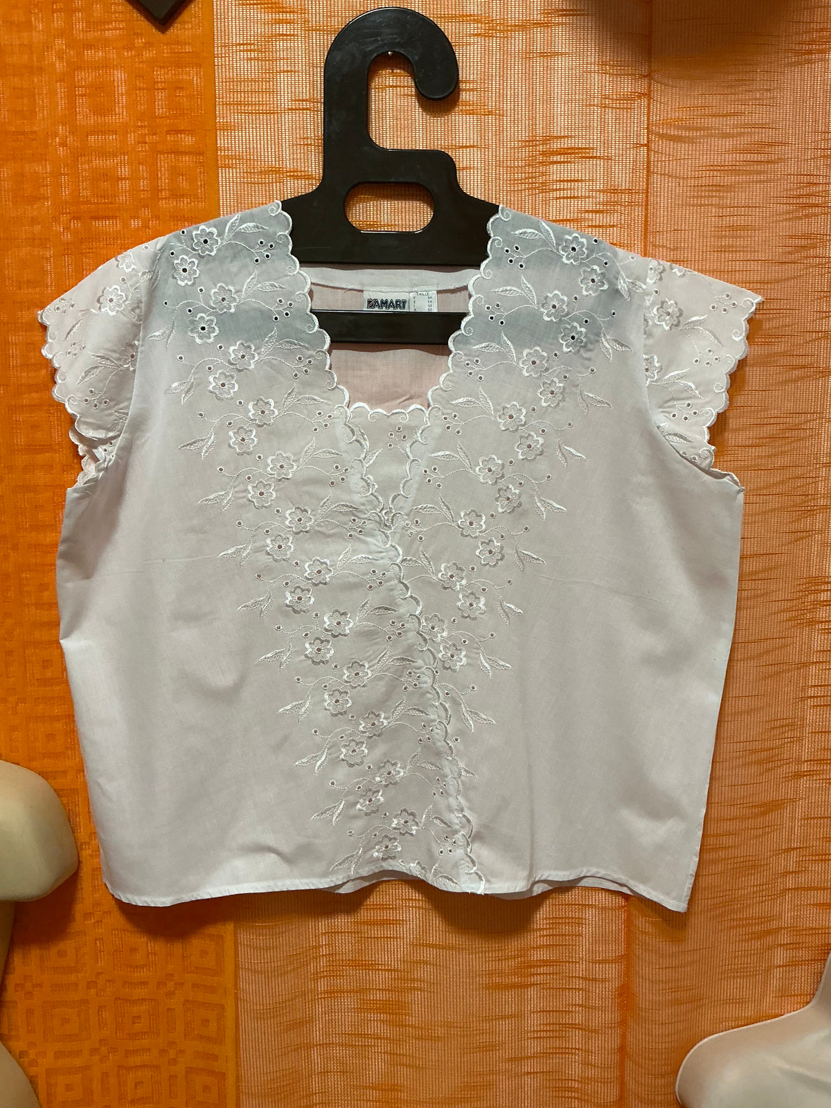 Blouse Broderies anglaises Fleurs Vintage France 1980- T54