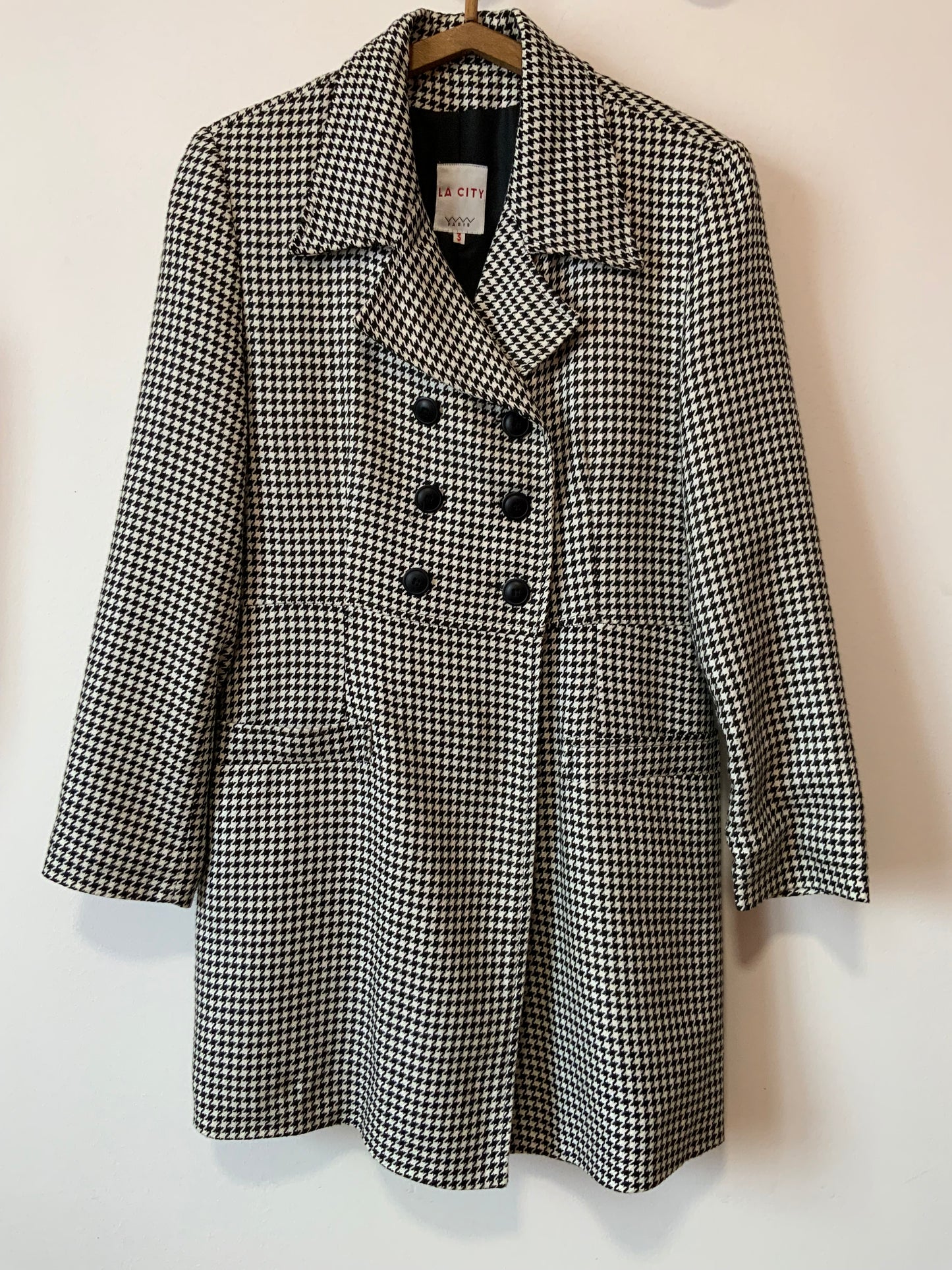 Longue Veste Vintage 1990 carreaux pieds de poule - T42
