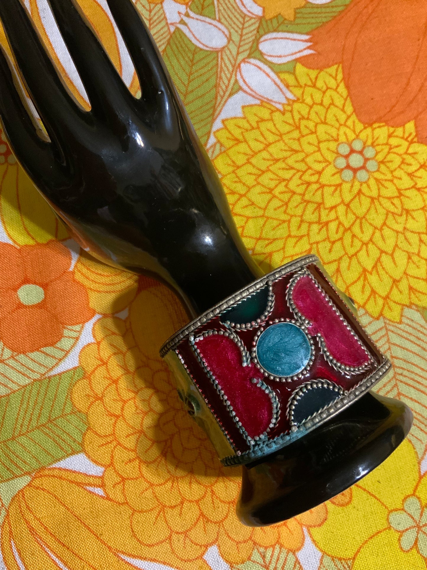 Gros bracelet rigide métal pierres Vintage 1990-