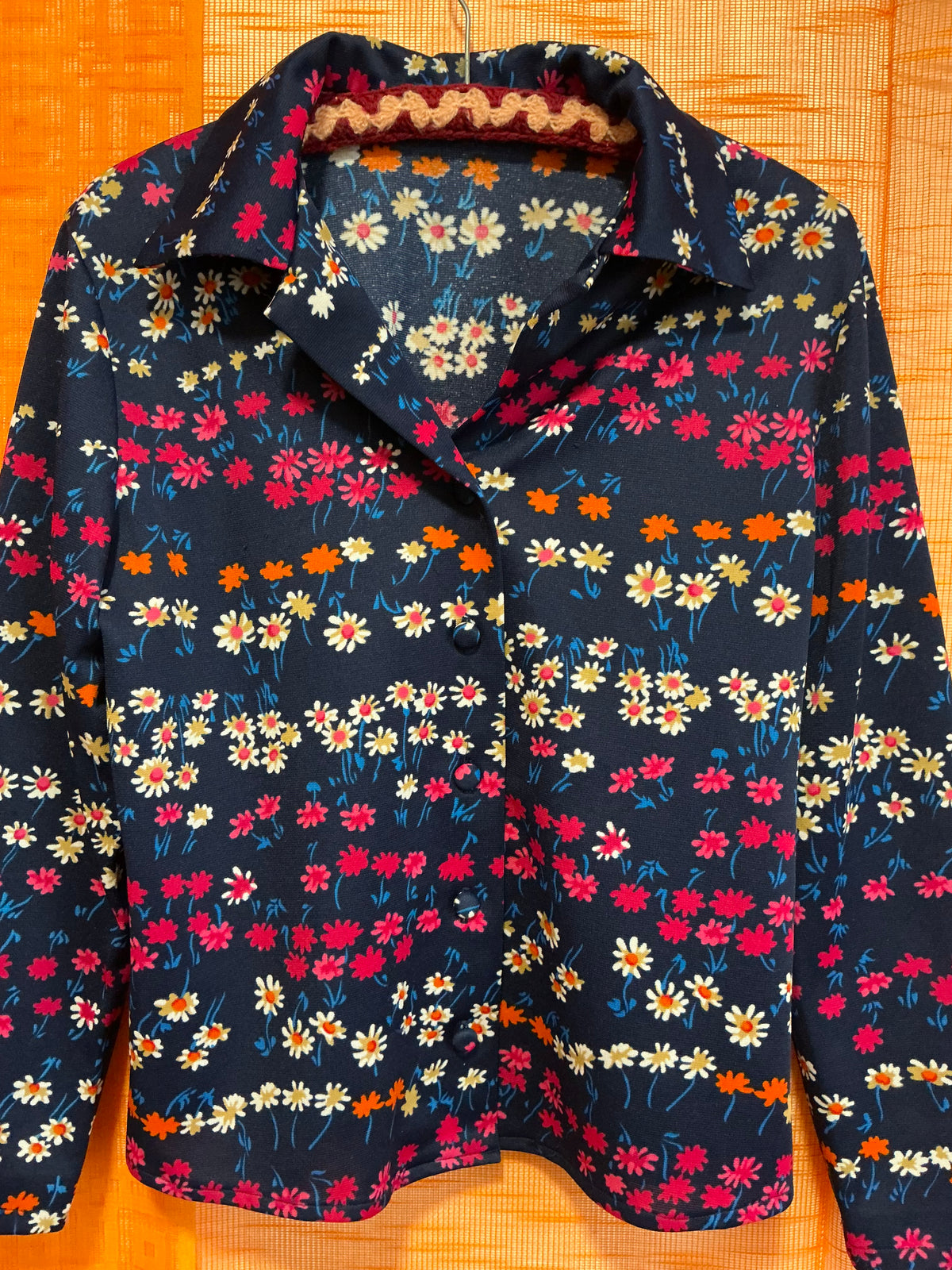 Chemisier à Fleurs Vintage Création 1970- TU