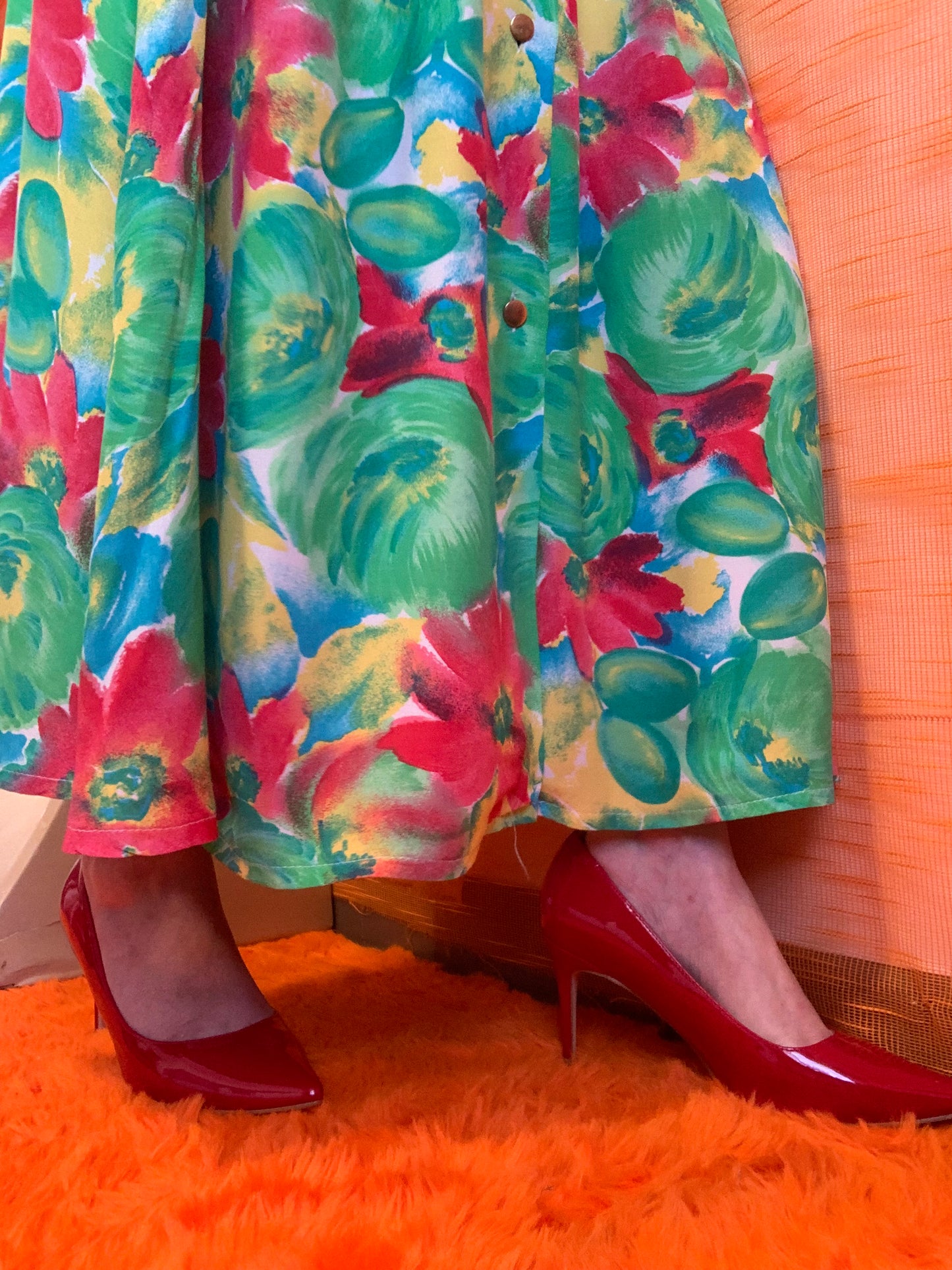 Jupe boutonnée à fleurs Vintage 1980 France -T46