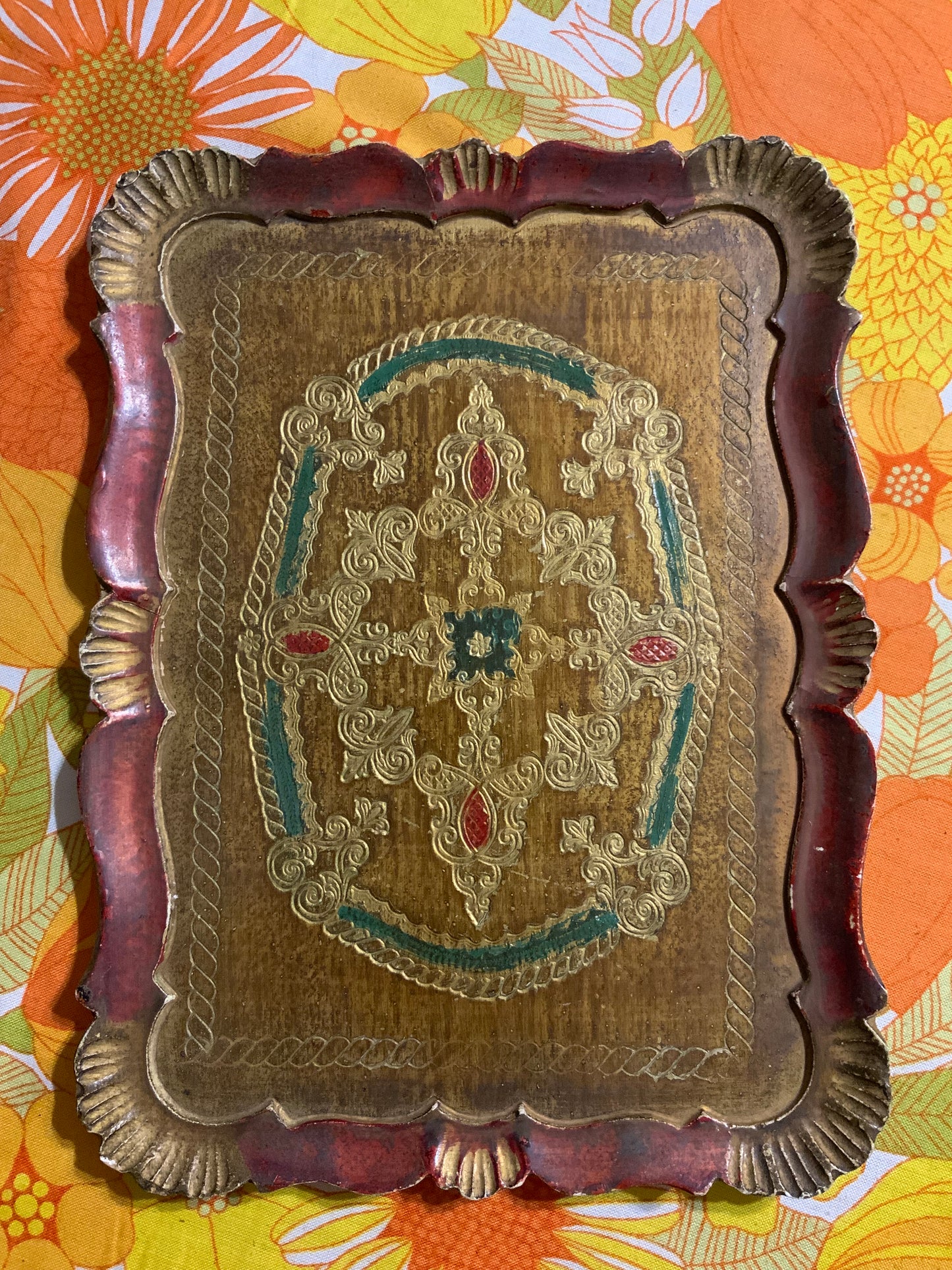 Plateau bois peint Florentin Vintage 1960