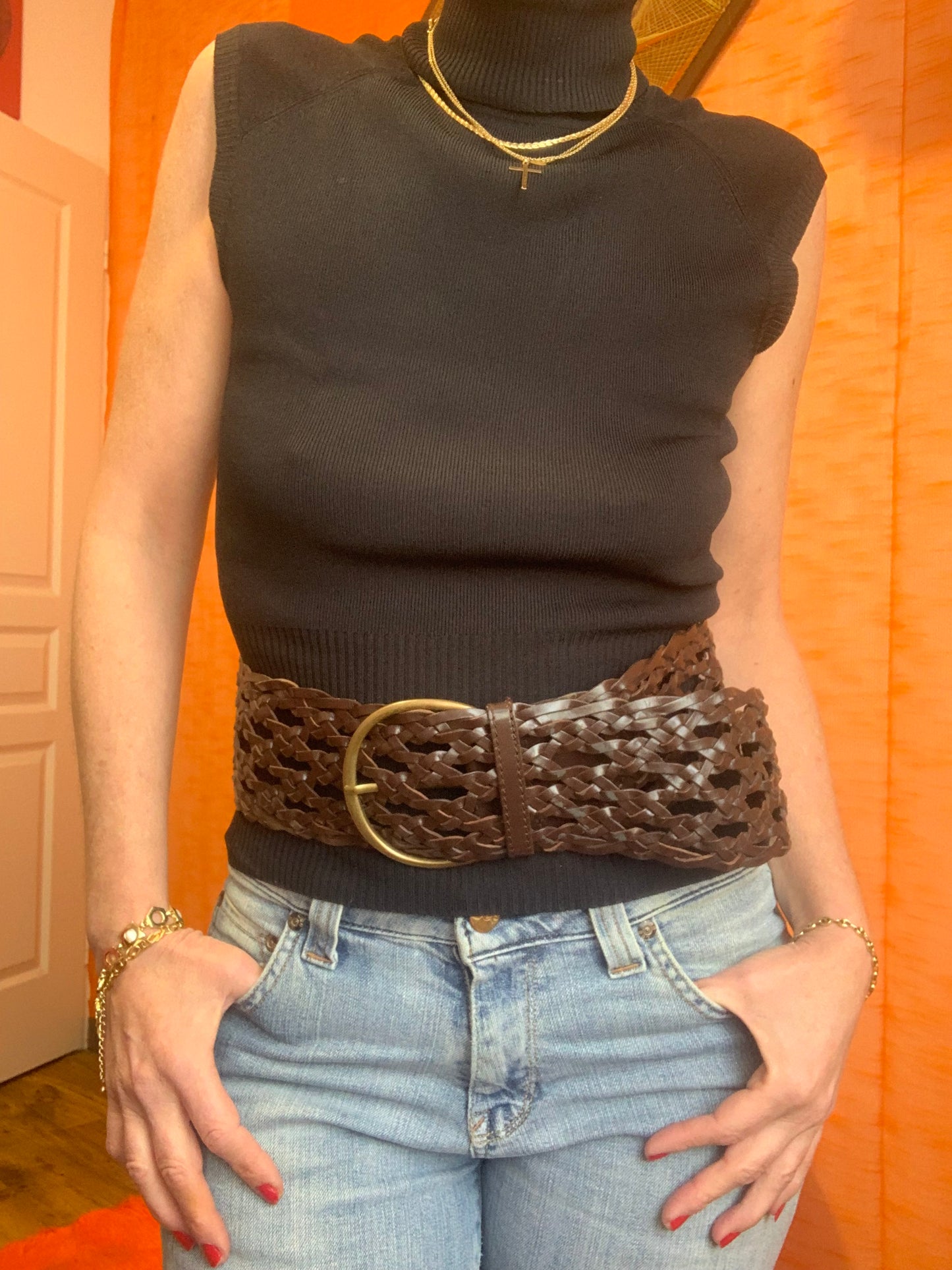 Ceinture Vintage 1990 Cuir Originale Ajustable-