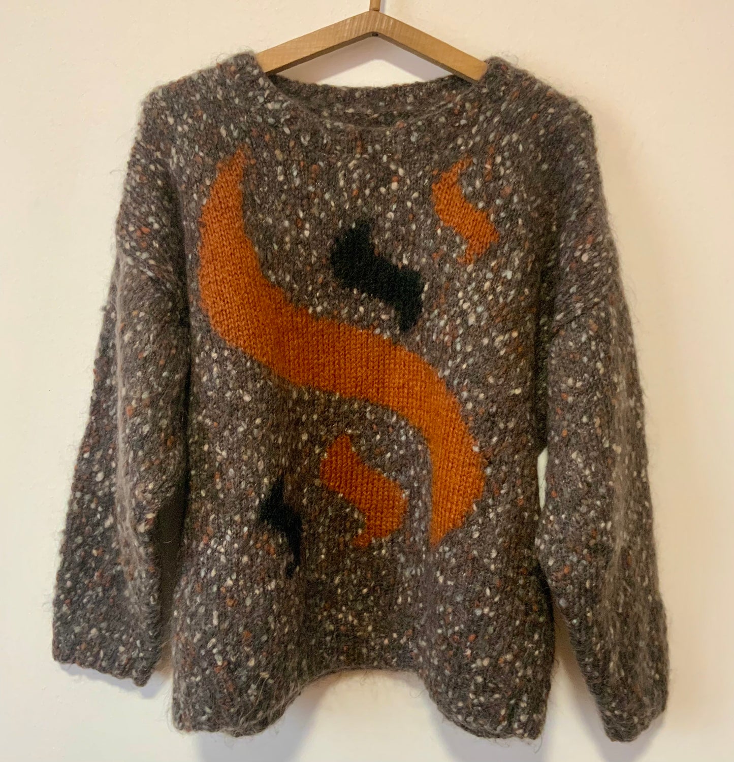 Superbe Pull tricoté en laine et mohair Vintage 1980