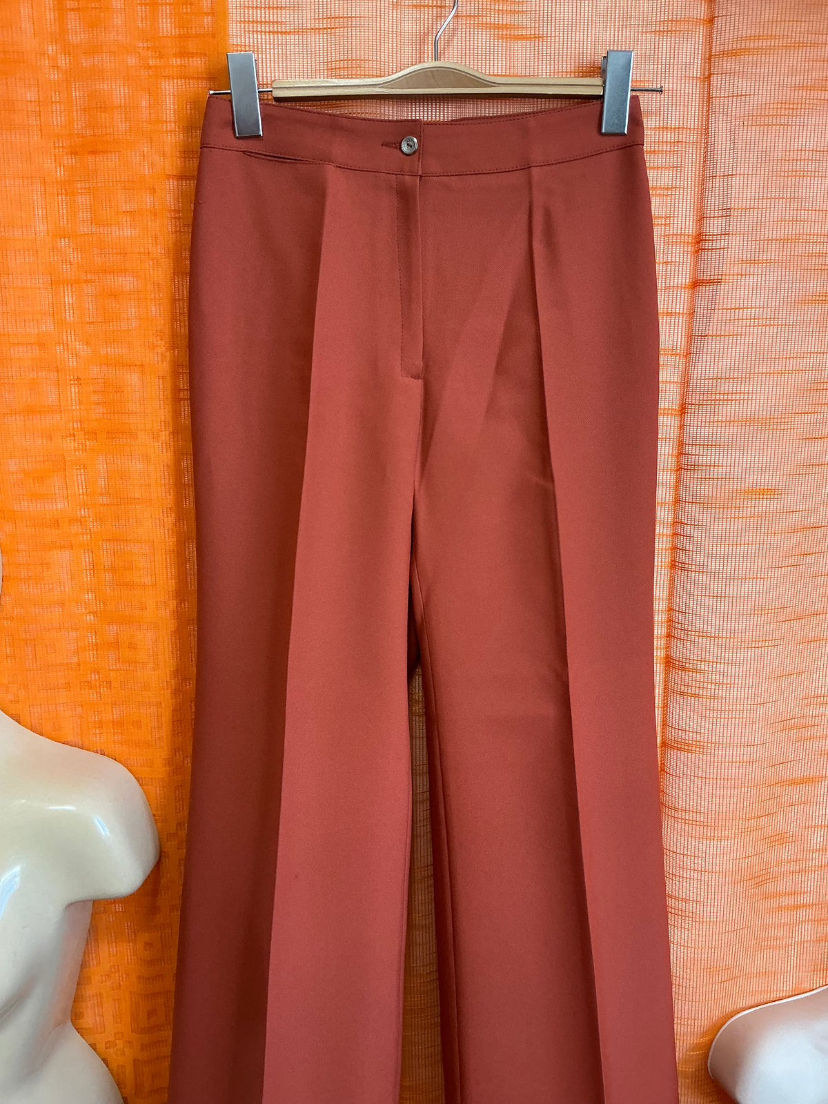 Pantalon Pattes d’éléphant Vintage Tergal Orange Neuf 1970- T36/38