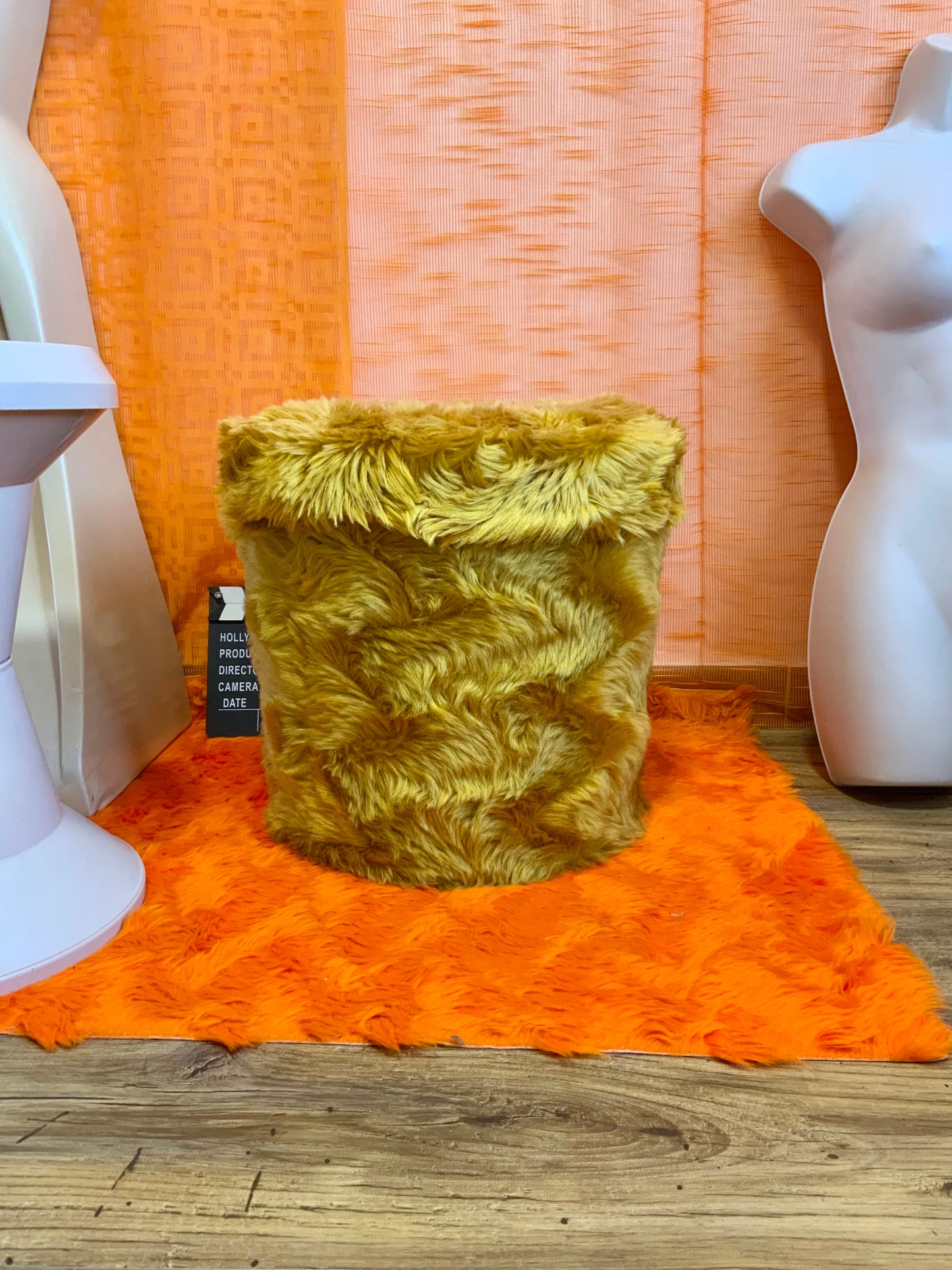 Pouf Coffre à poils Crylor Ocres Vintage 1970-