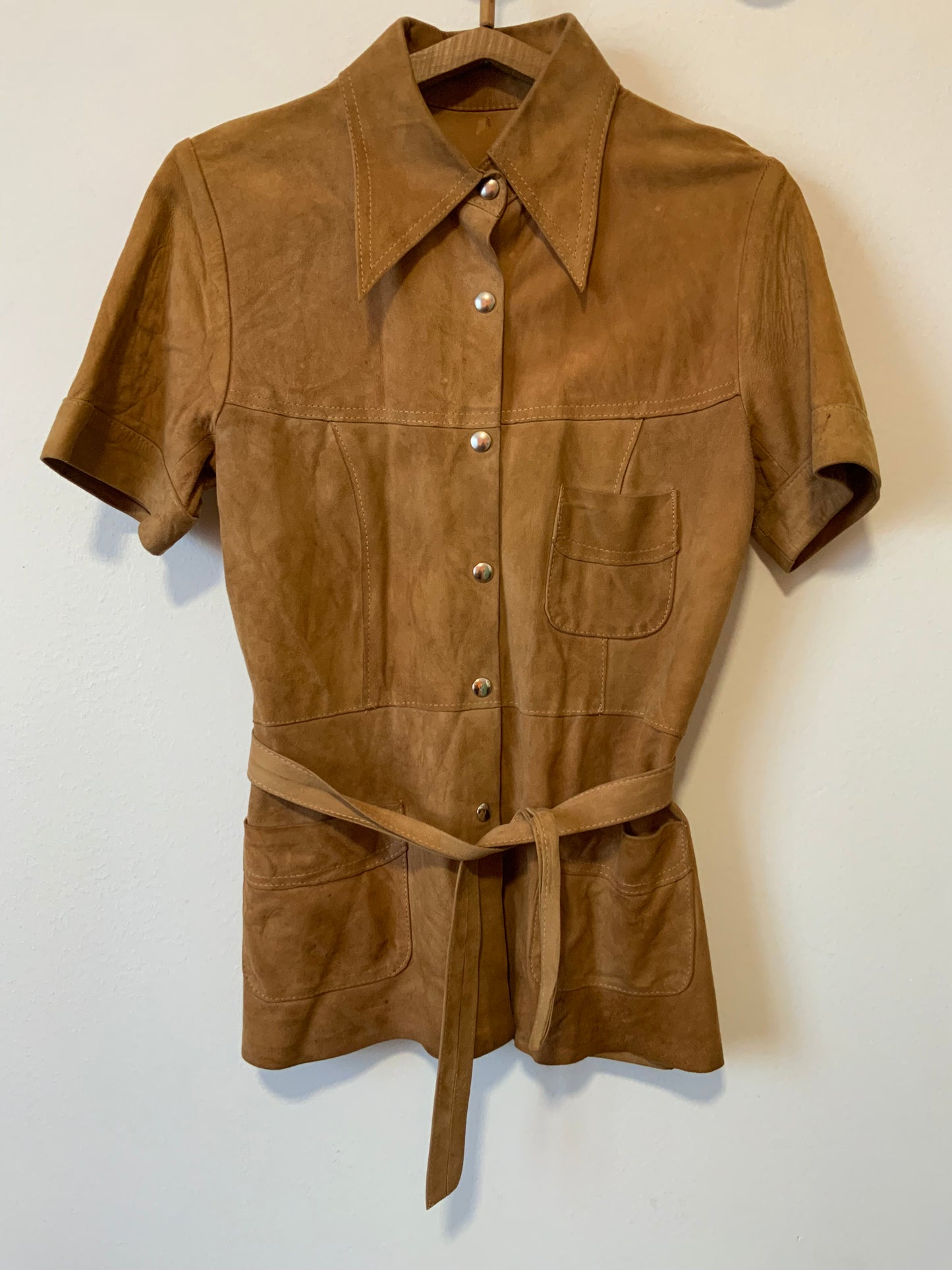 Veste en Daim col pelle à tartes bohème unique Vintage Seventies - T38