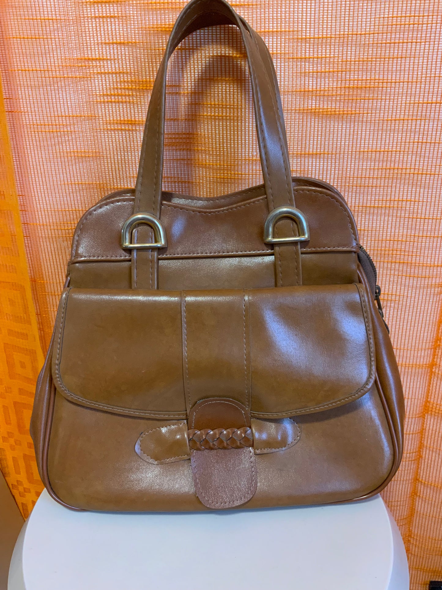 Très beau Sac à main Vintage 1970 Cuir Marron