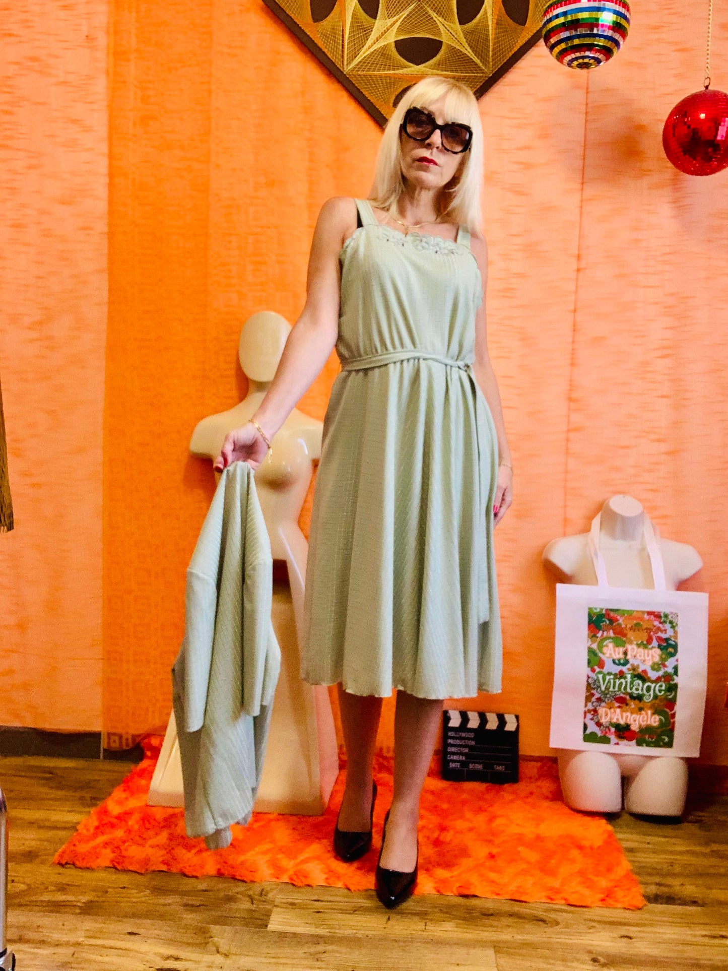Ensemble Beauté 1960/70 Robe longue patineuse et sa veste Vintage - T44