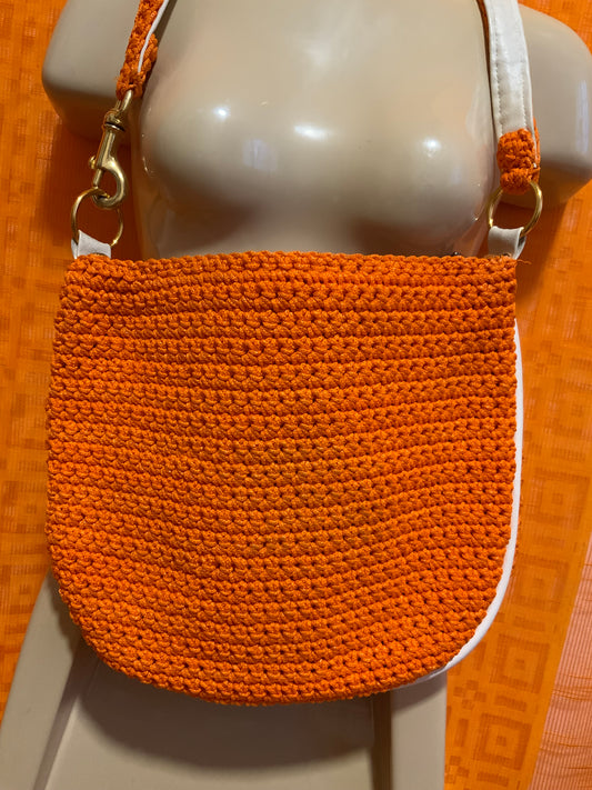 Sublime Sac Orange et cuir blanc Fait Main Italie 1970-