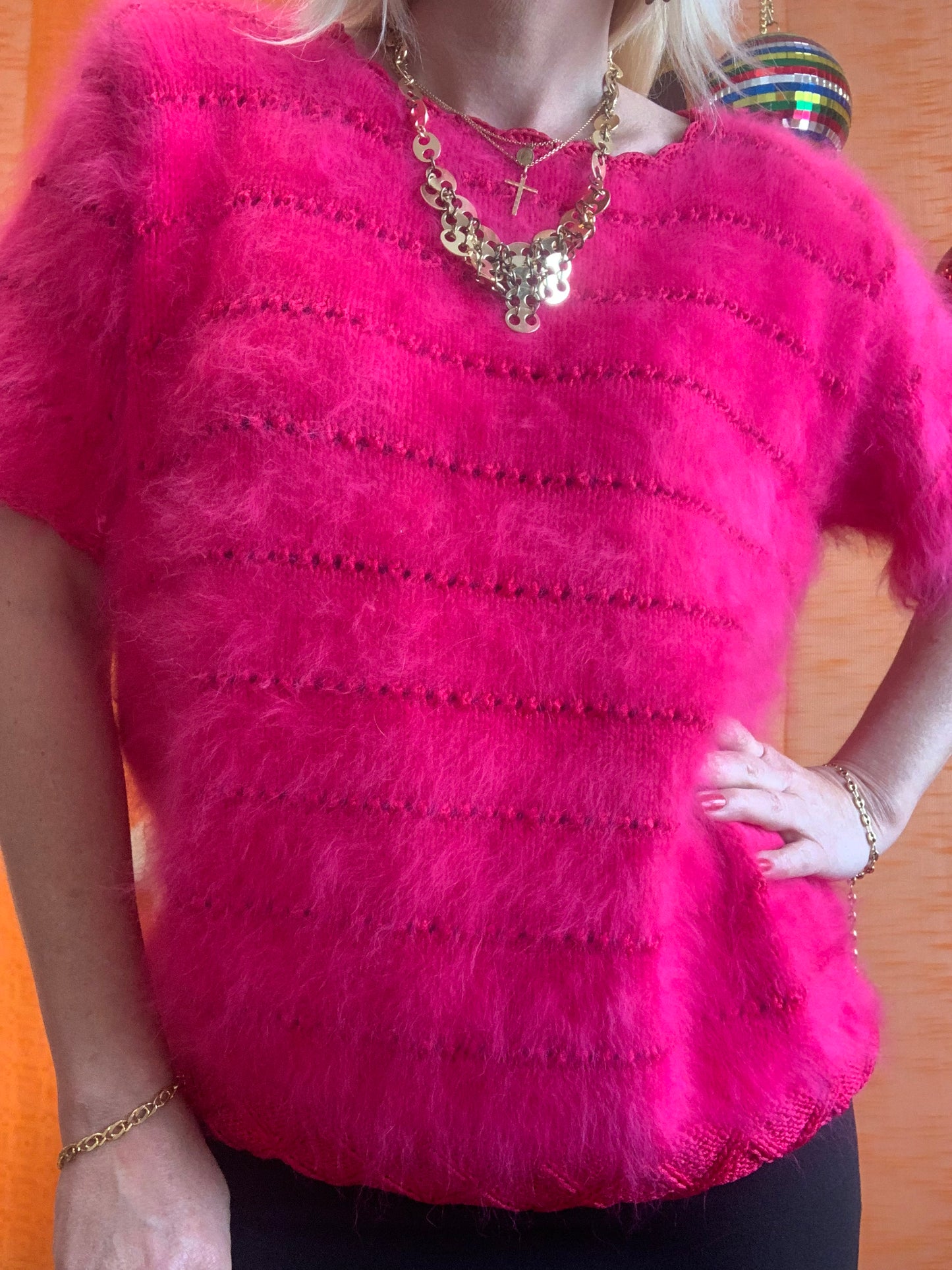 Anny Blatt Merveilleux Pull Laine Angora tricote main - Vintage 1990 Luxe