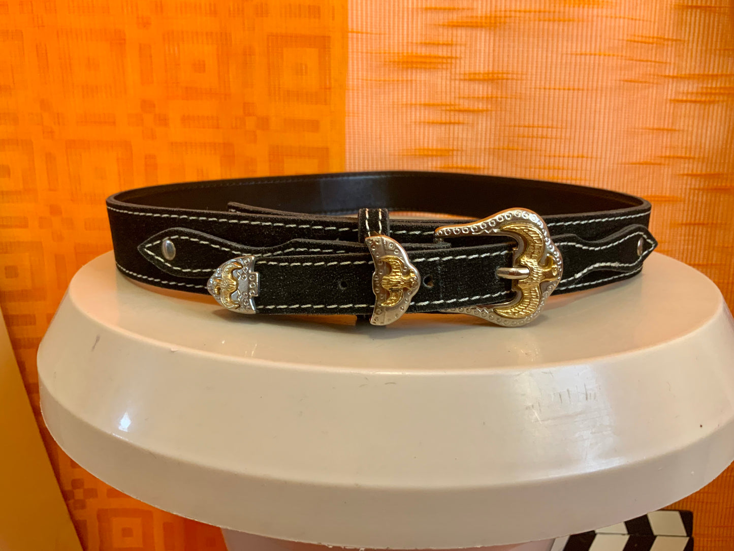 Ceinture Western Daim Noir Vintage 1990- T38 maxi.