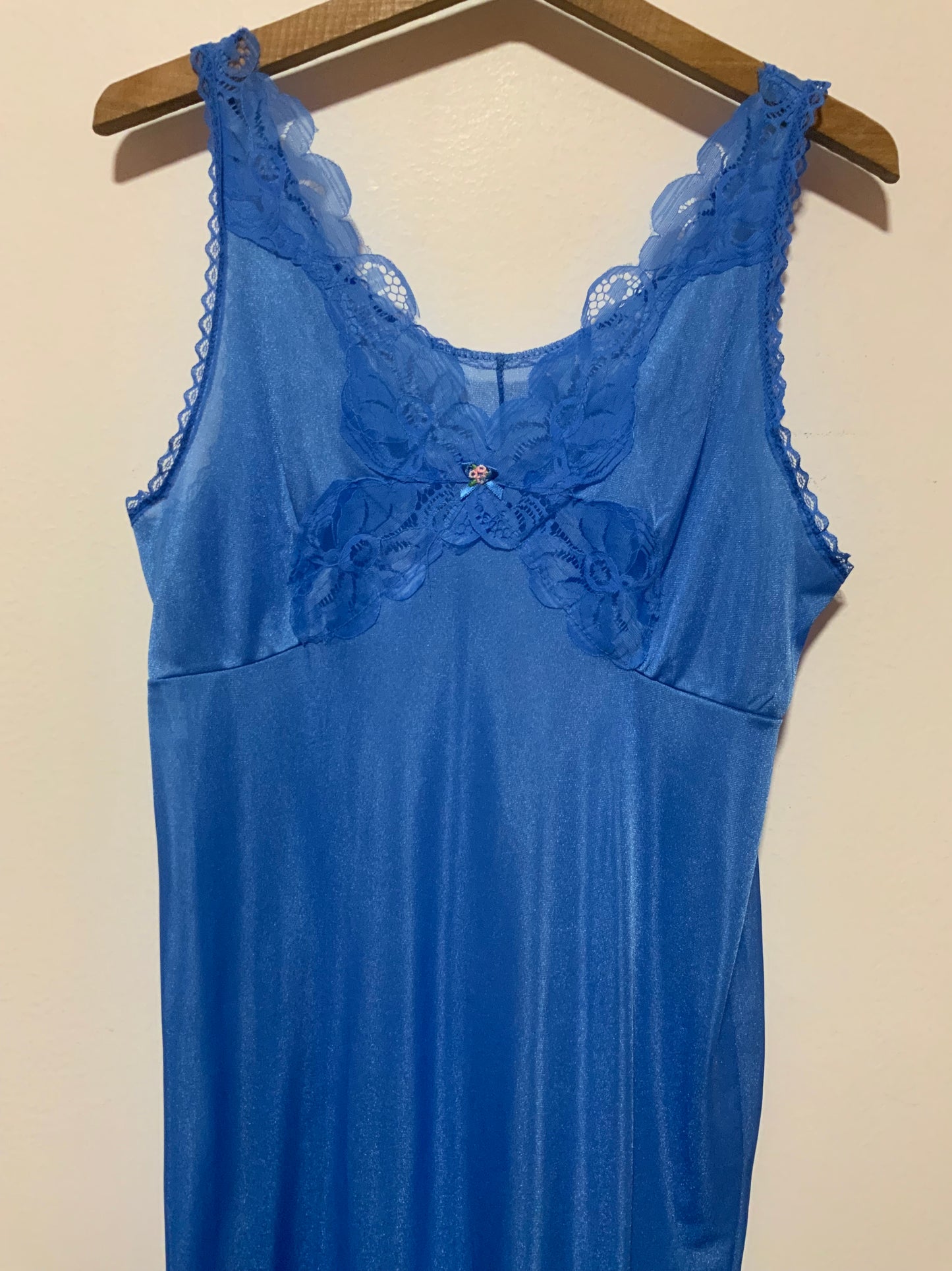 Combinaison Robe bleue Dentelle et petite fleur - Vintage 1980 Dentelle