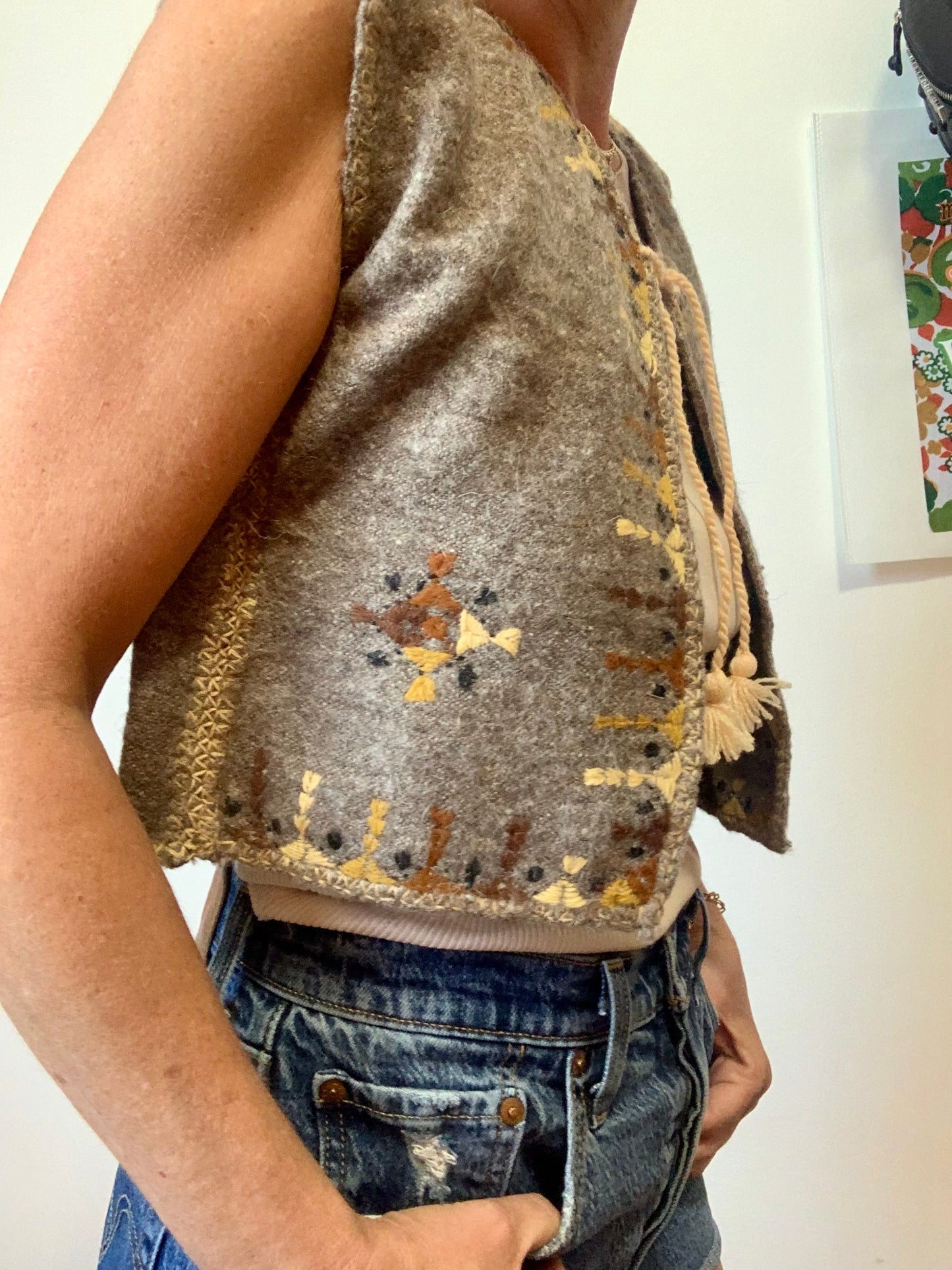 Gilet broderies Laine court Vintage- T38