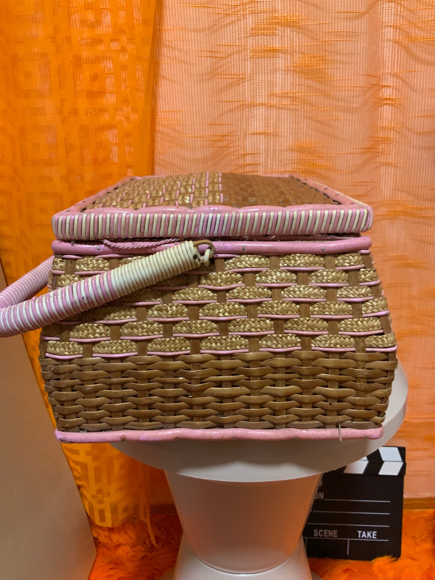 Boite à couture panier Vintage Soie rose France
