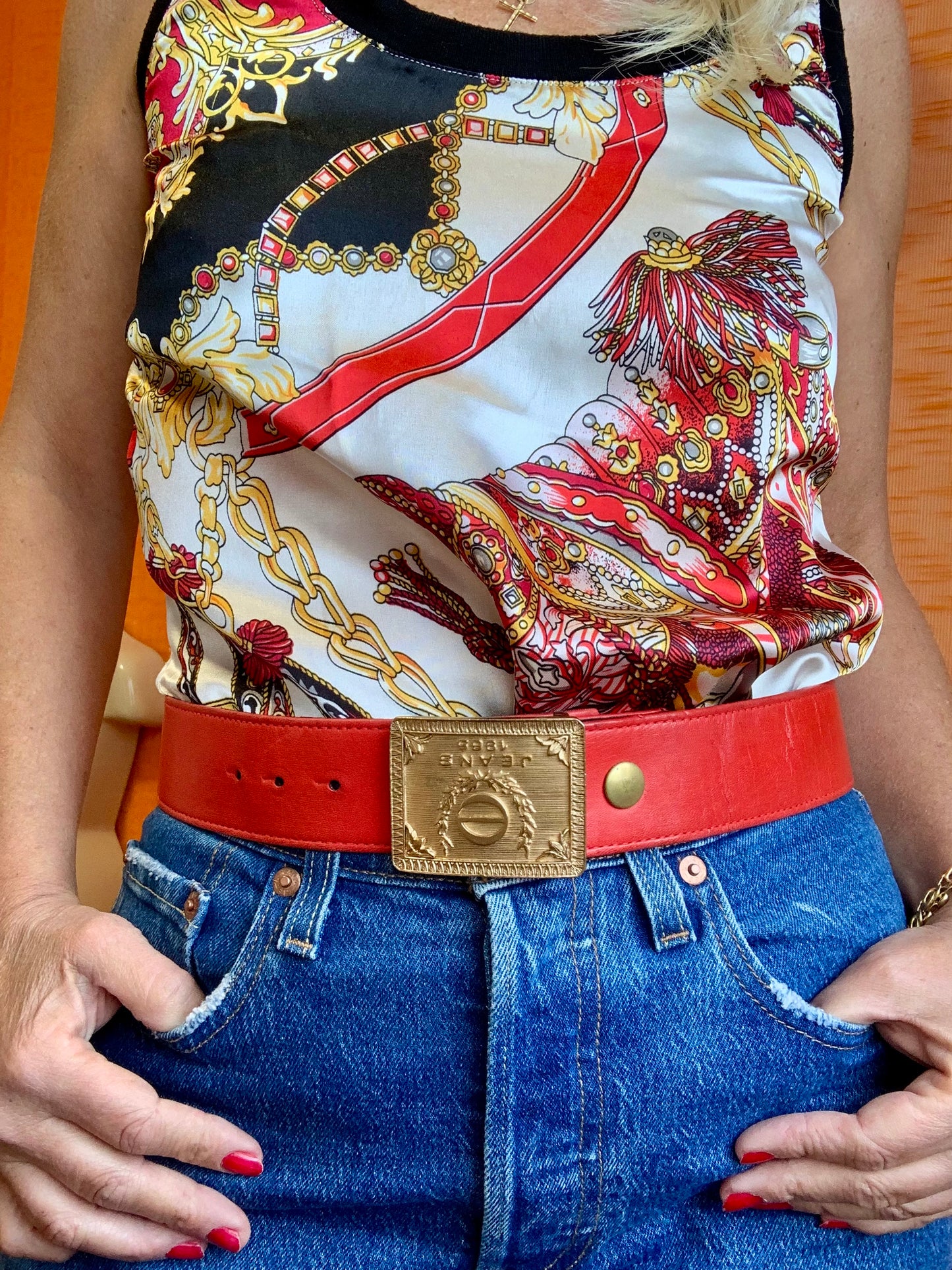 Ceinture cuir rouge Electre Vintage 1990- T75