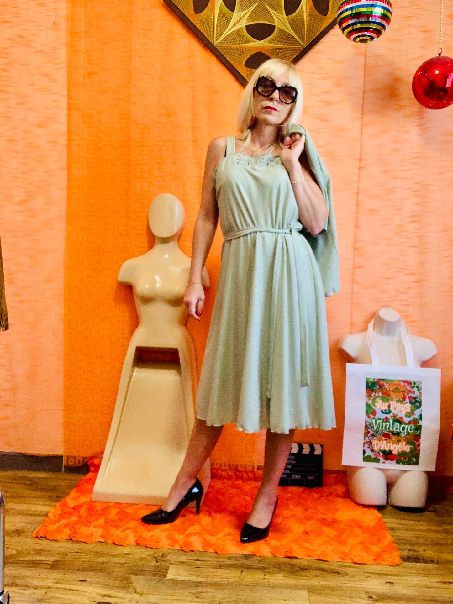 Ensemble Beauté 1960/70 Robe longue patineuse et sa veste Vintage - T44
