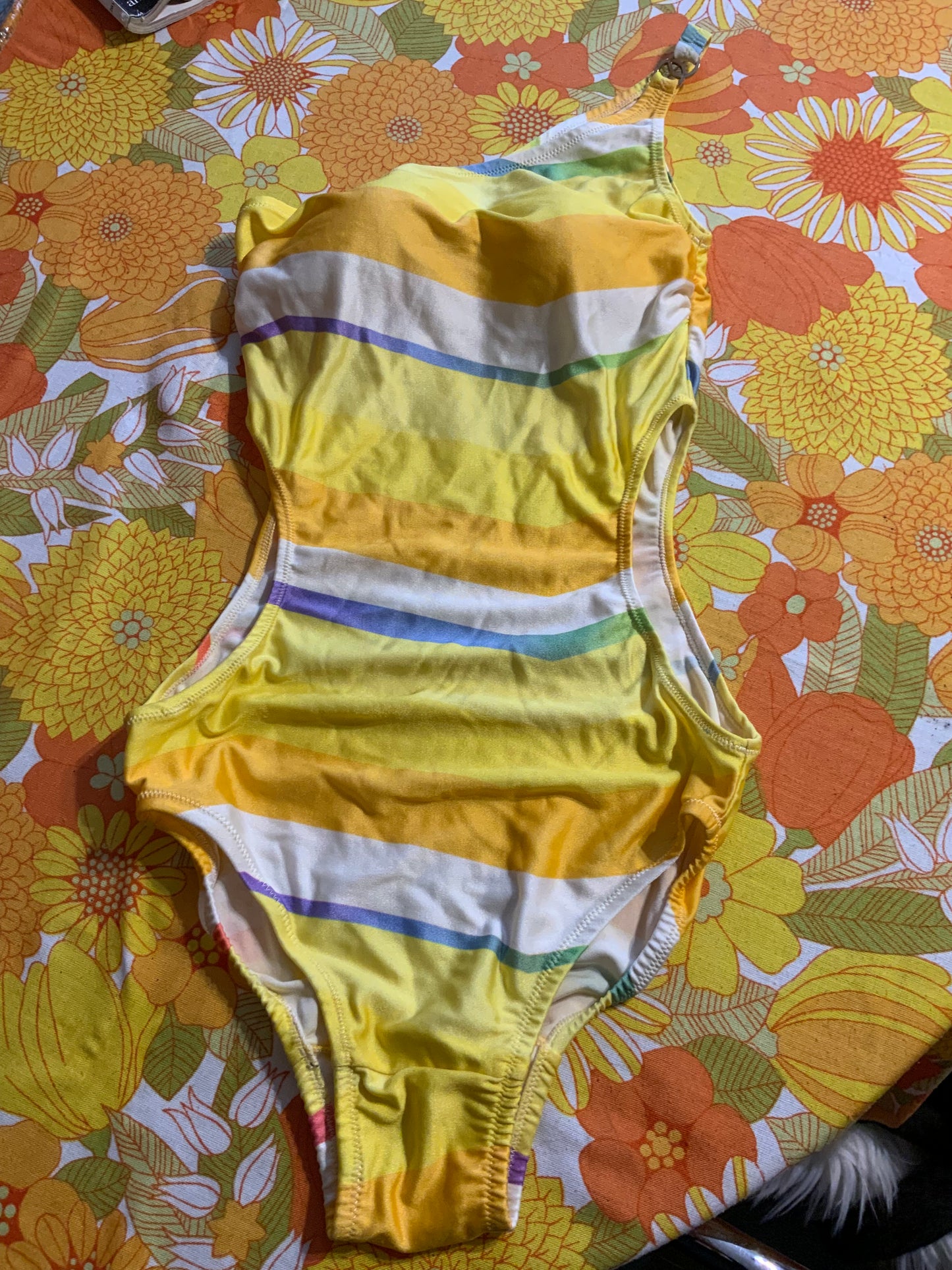 Maillot de Bain rayures 1 pièce Ouvert Côtés Vintage 1980 France- T38.
