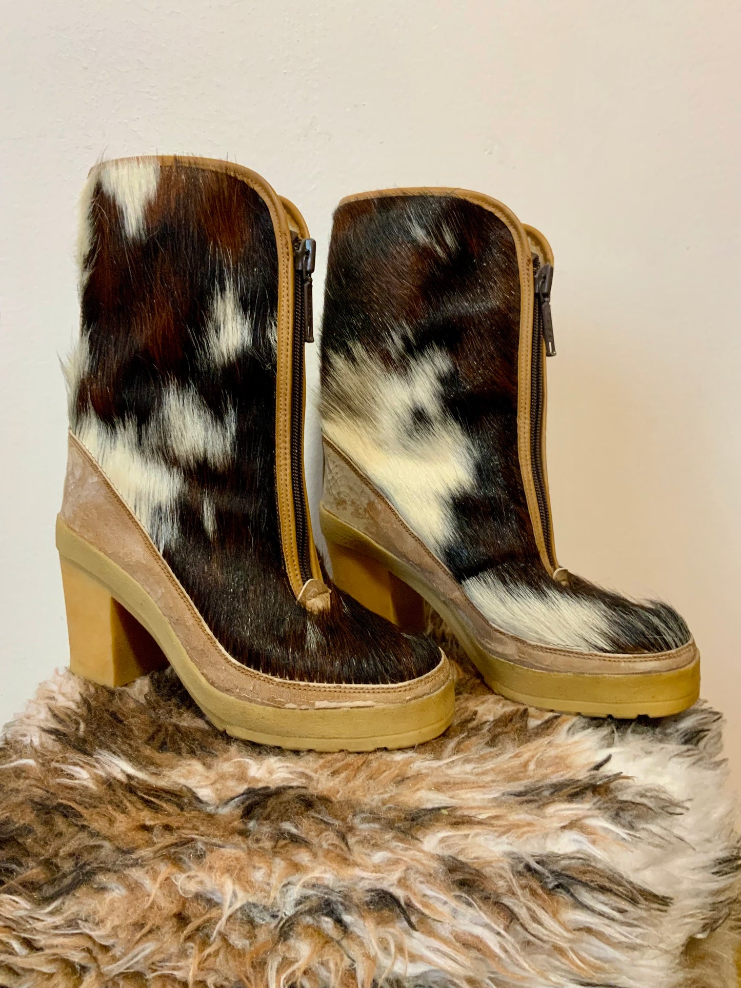 Bottes Originales en poils de vaches Cowboy Vintage 1970